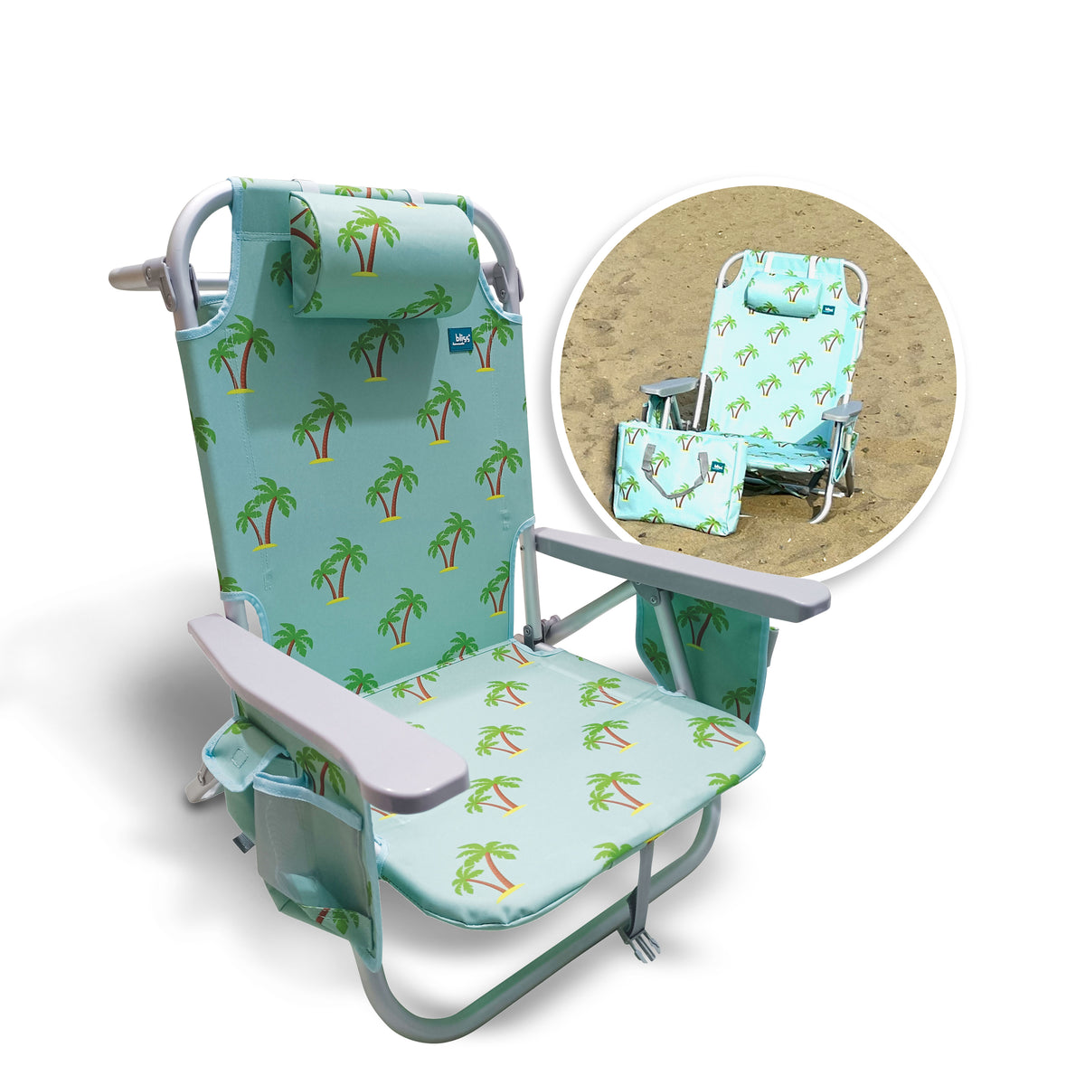 Backpack Aluminum Beach Chair W/ Side Pocket & Detachable Cooler Bag | 5 Reclining Positions | 275 Lb. Capacity