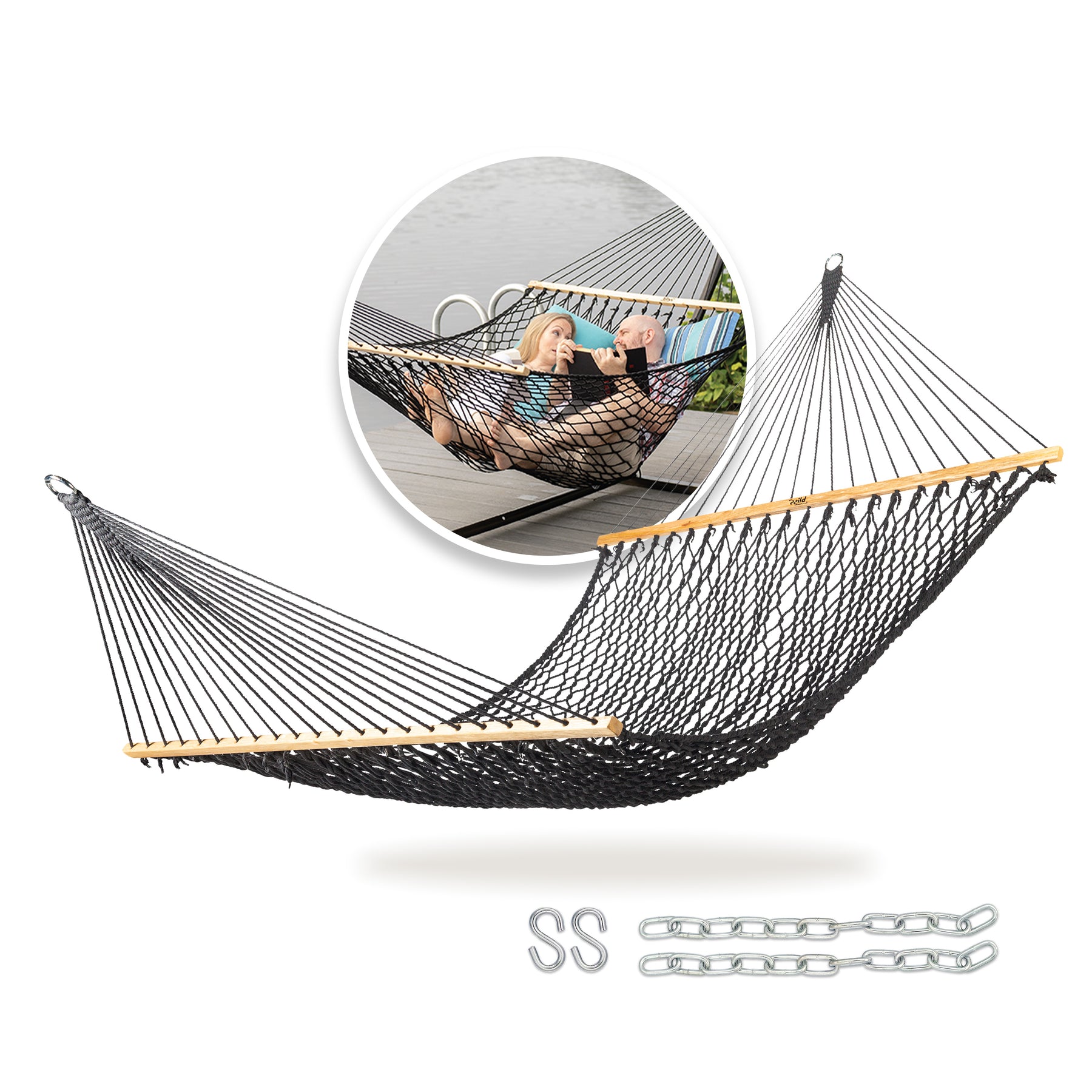 Cotton Rope Hammock w/ Spreader Bar & Hanging Hardware | 60-in. Wide | 450 Lb. Capacity
