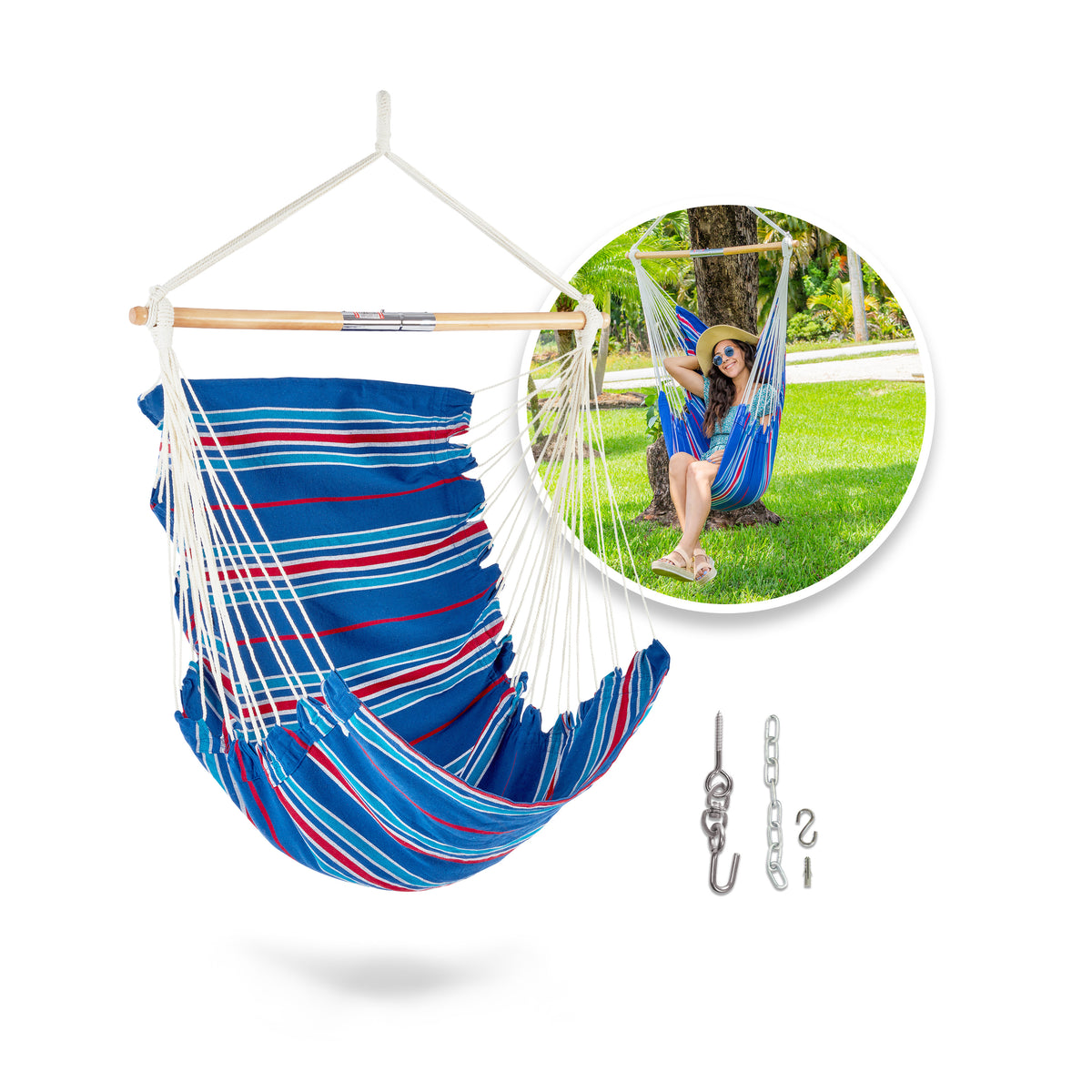 Bliss Hammocks Fabric Hammock Chair | Spreader Bar | 250 LB Weight Capacity | Hanging Hardware
