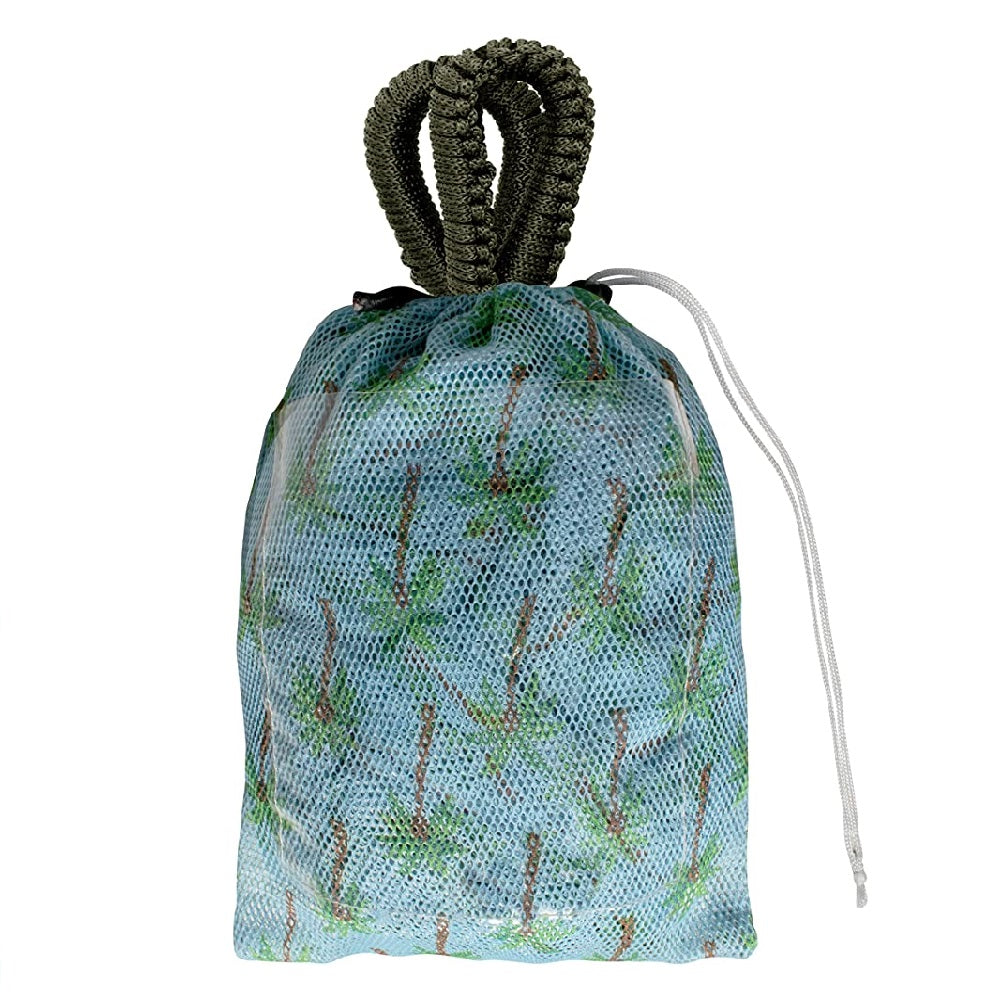 Storage and carry bag for the Bliss Hammocks 55-inch Mesh Hammock with a palm tree pattern.