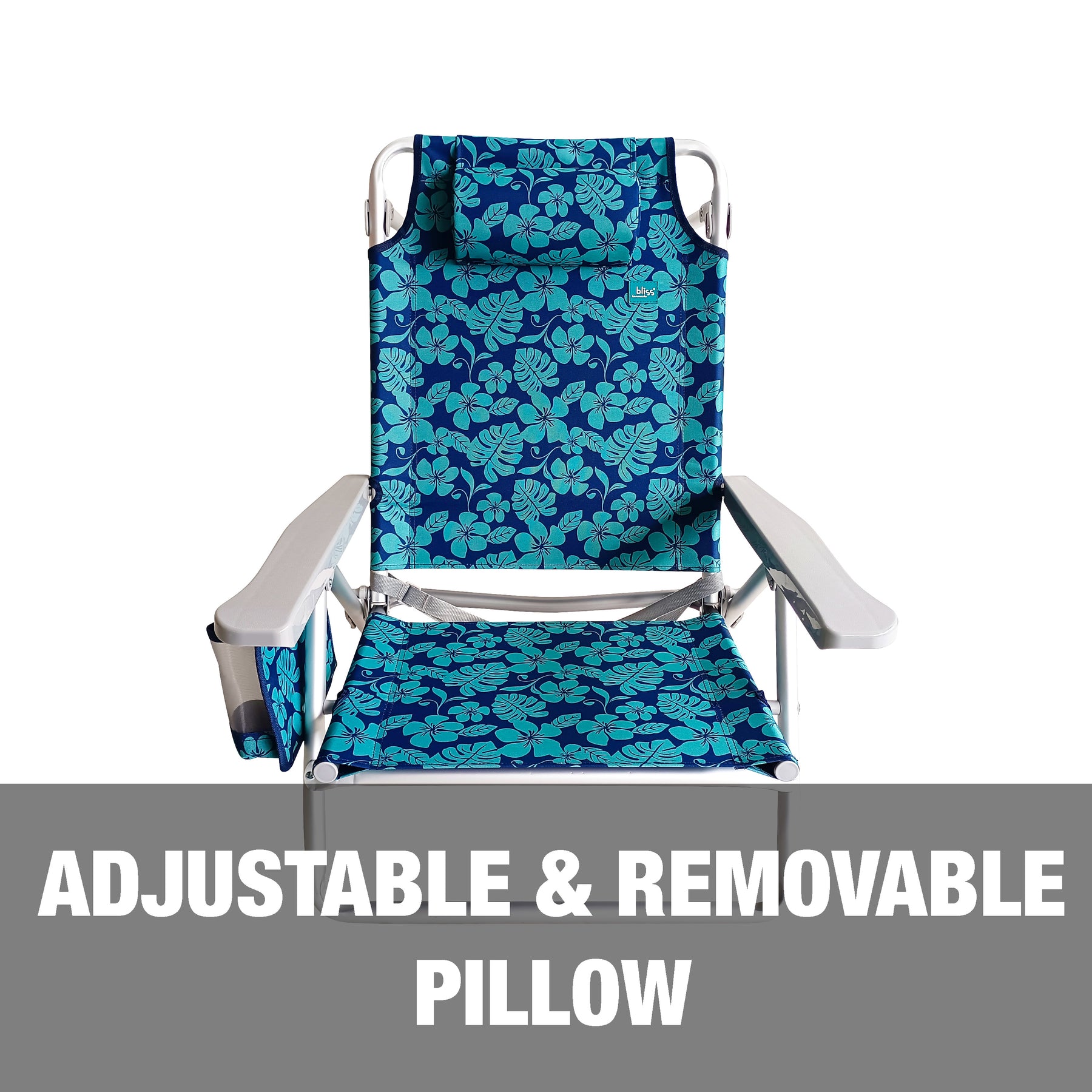 Bliss Hammocks Folding Beach Chair has an adjustable and removeable pillow.