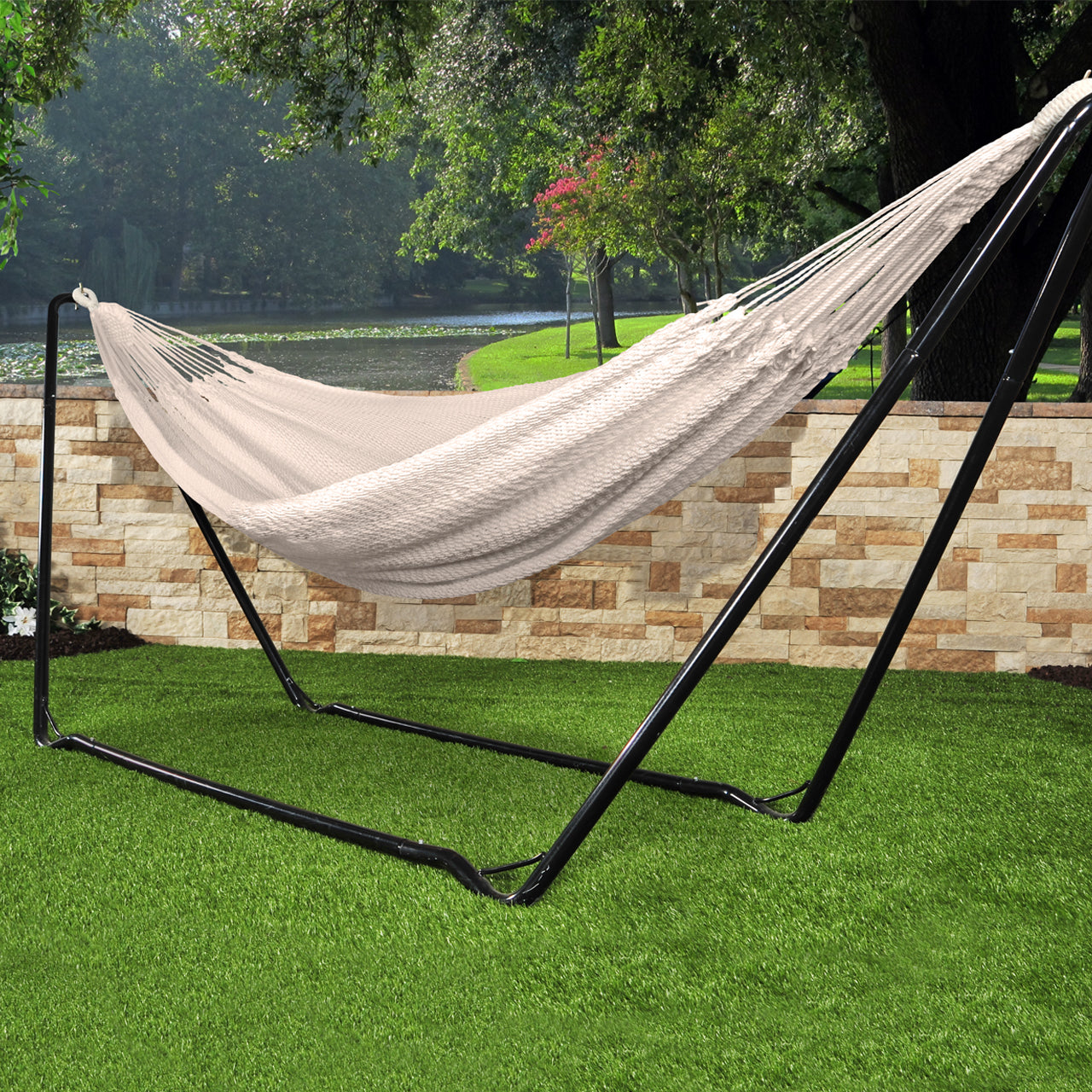 Traditional Rope Hammock w/ Braided Rope Ends & Hanging Ropes | 60-in. Wide | 350 Lb. Capacity