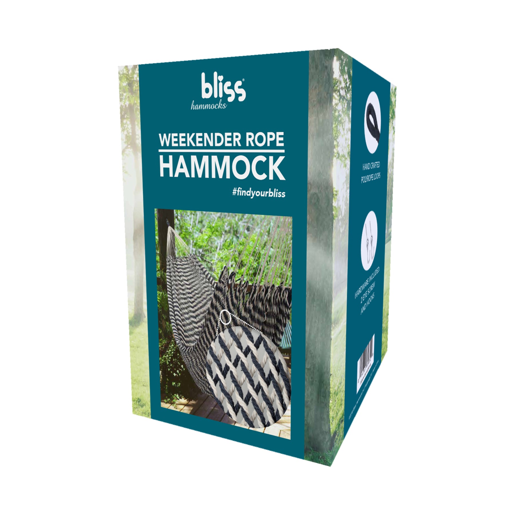 Bliss Hammocks Brazilian Style Rope Hammock w/ Braided Rope Ends | Indoor, Outdoor, Poolside, Patio, Backyard | Zinc-Coated Hardware | 350 Lbs Capacity