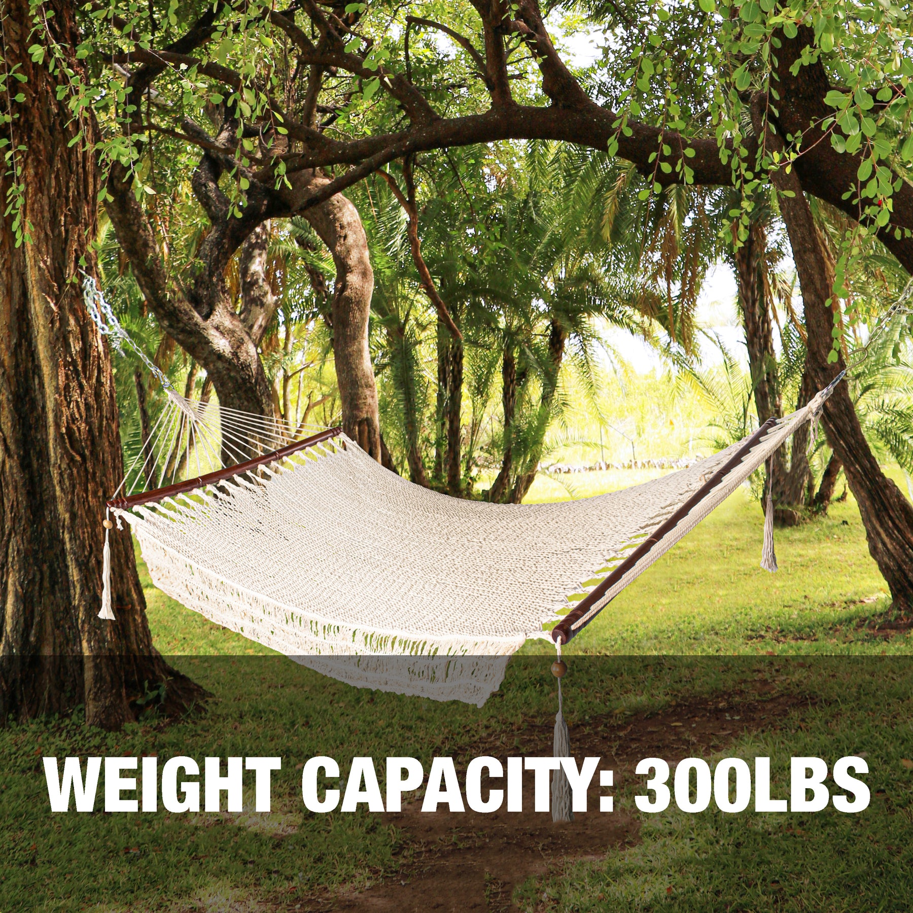 Fringed Island Rope Hammock w/ Spreader Bars & Hanging Hardware | 48-in. Wide | 300 Lb. Capacity