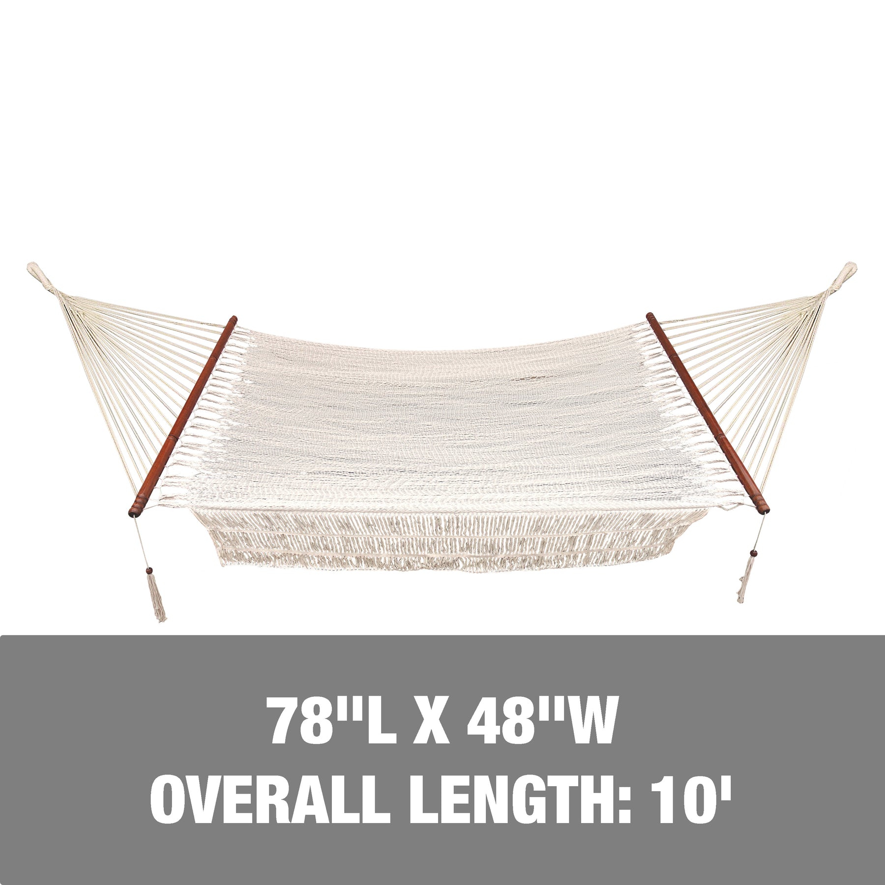 Fringed Island Rope Hammock w/ Spreader Bars & Hanging Hardware | 48-in. Wide | 300 Lb. Capacity