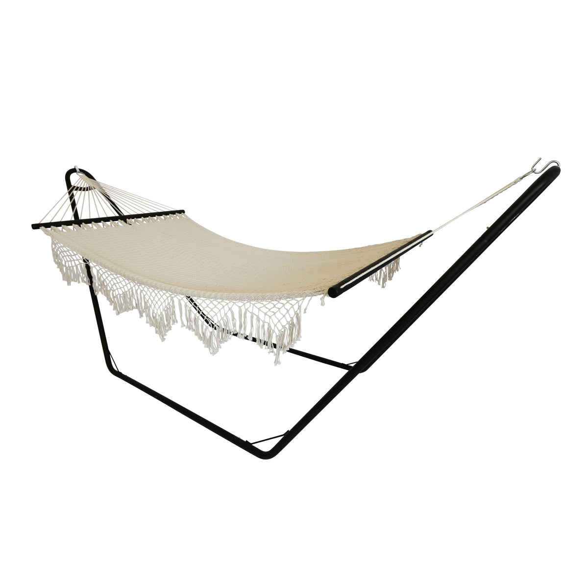 Bliss Hammocks 48-inch Tahiti Hammock With Spreader Bars and decorative fringe on the sides.