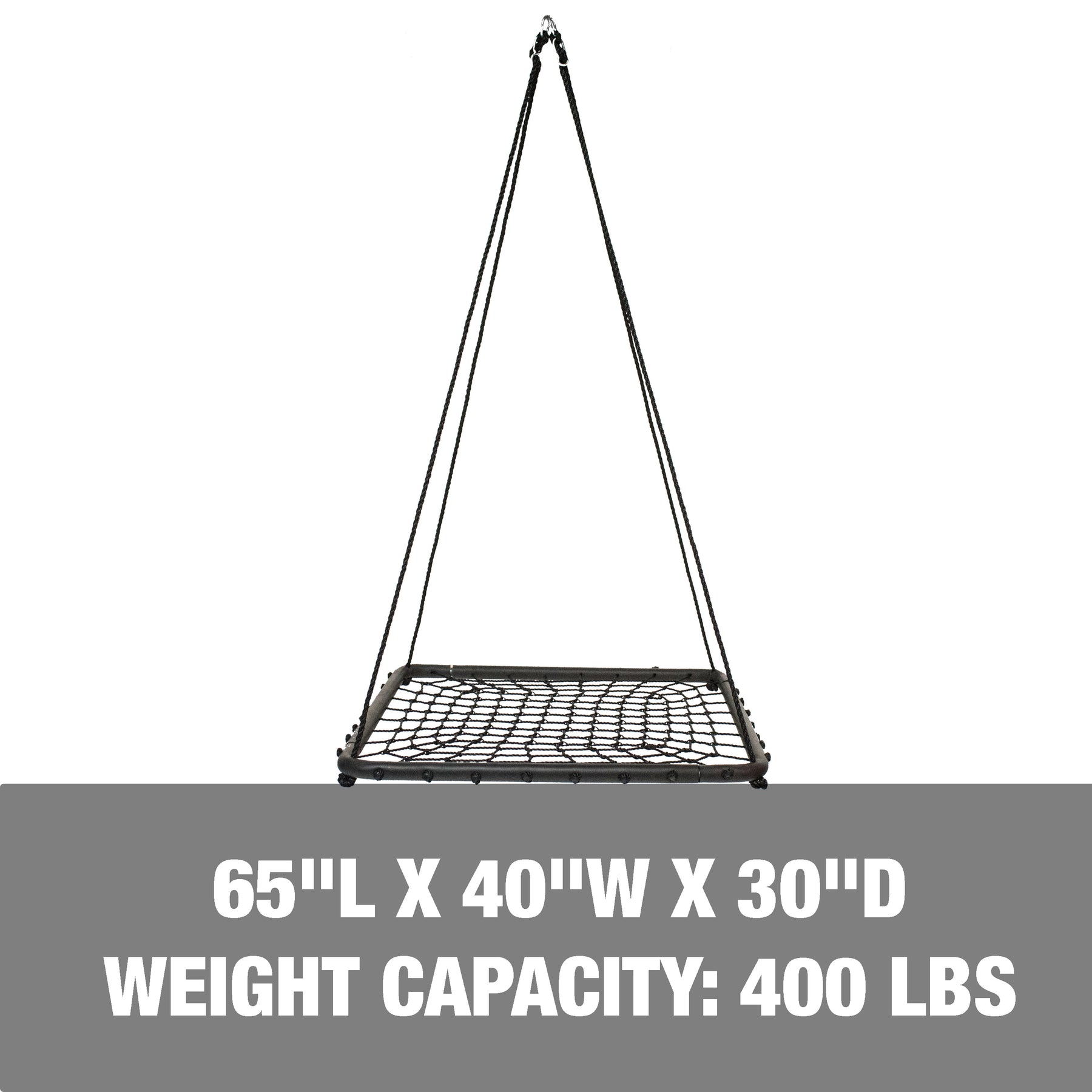 65-inch length, 40-inch width, and 30-inch depth, with a weight capacity of 400 pounds.