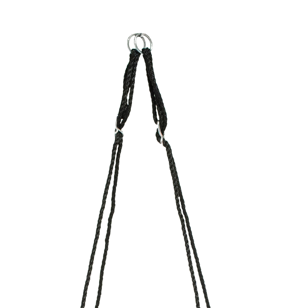 Close-up of the rope and metal hanging loop for the Bliss Outdoors Striped Fabric Tree Glider.