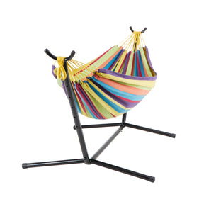 Front view of Bliss Hammocks 60-inch Wide Hammock & Built-in Stand in the Candy Stripe variation.