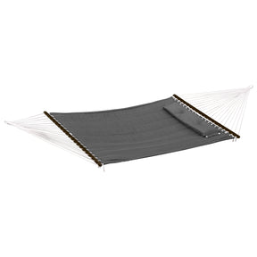 Bliss Hammocks 55-inch Wide Quilted Hammock with Spreader Bars and Pillow in the gray variation.