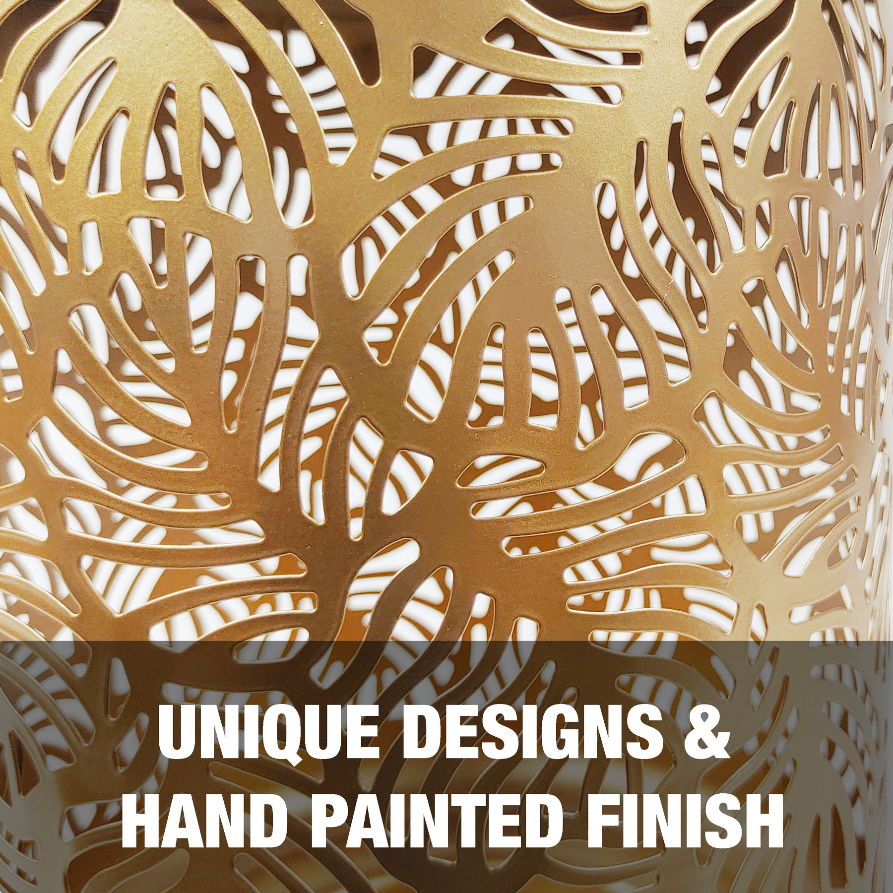 Solar LED Lantern w/ Banana Leaf Design & Hand Painted Finish | 12-in. Tall | Waterproof IP44