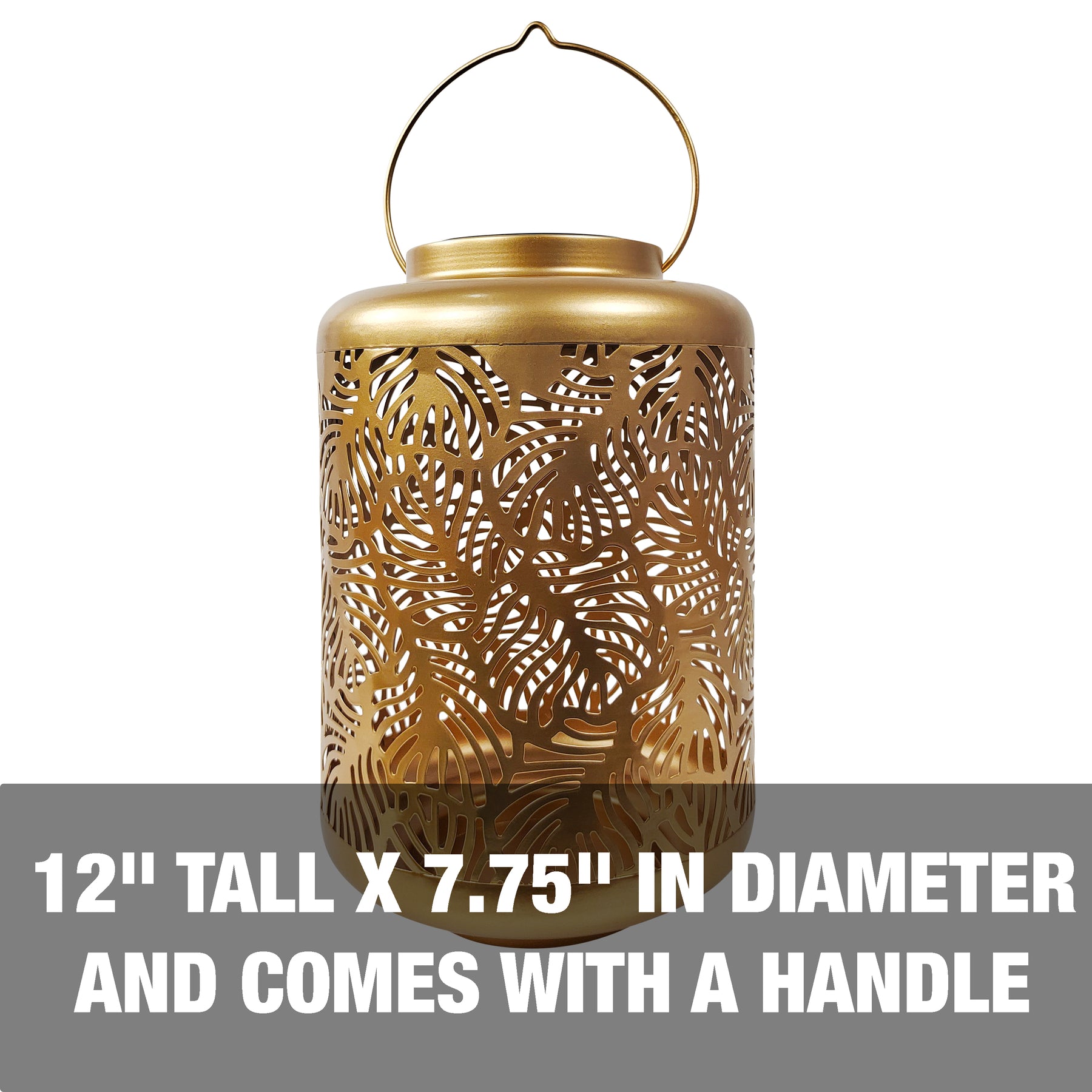 Solar LED Lantern w/ Banana Leaf Design & Hand Painted Finish | 12-in. Tall | Waterproof IP44