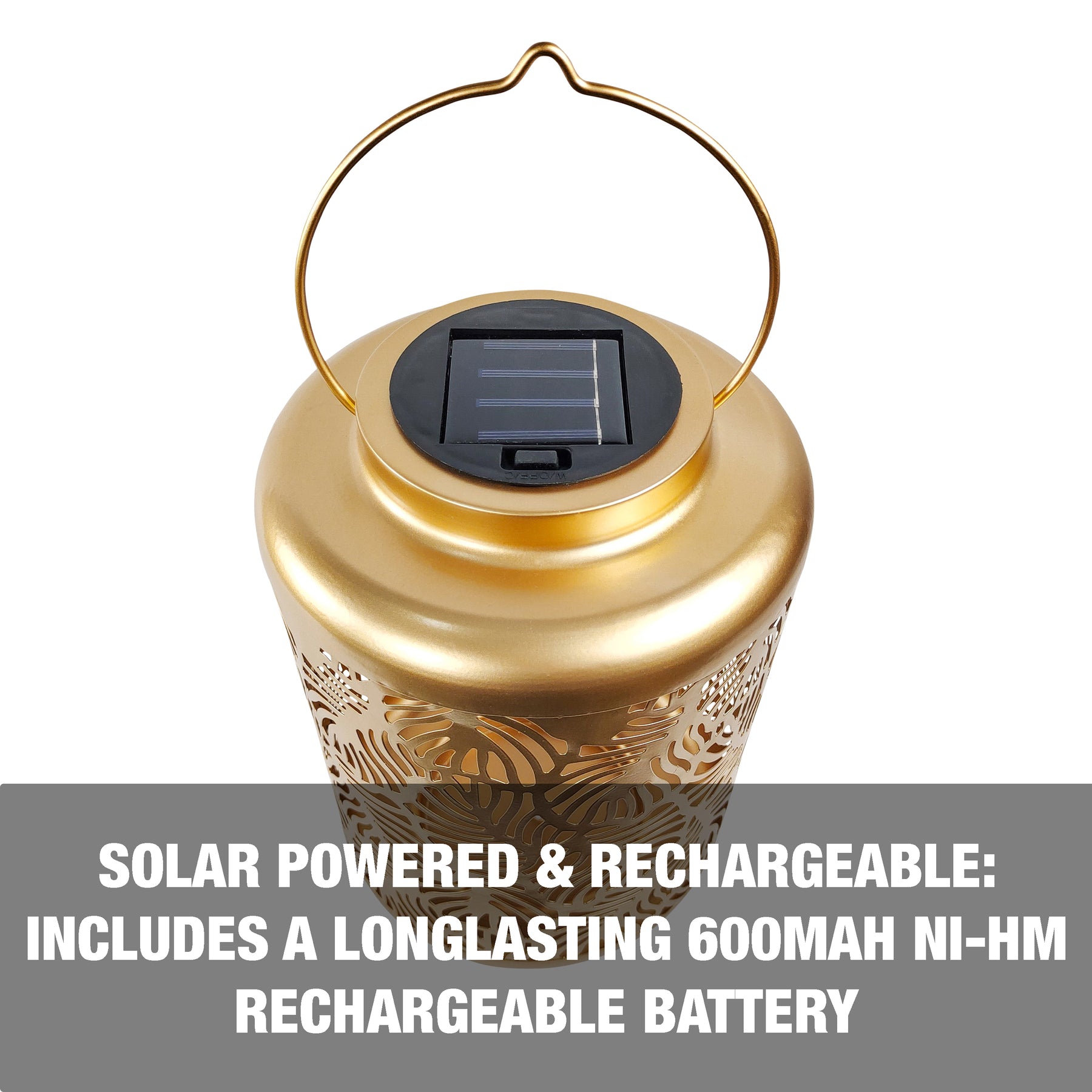 Solar LED Lantern w/ Banana Leaf Design & Hand Painted Finish | 12-in. Tall | Waterproof IP44