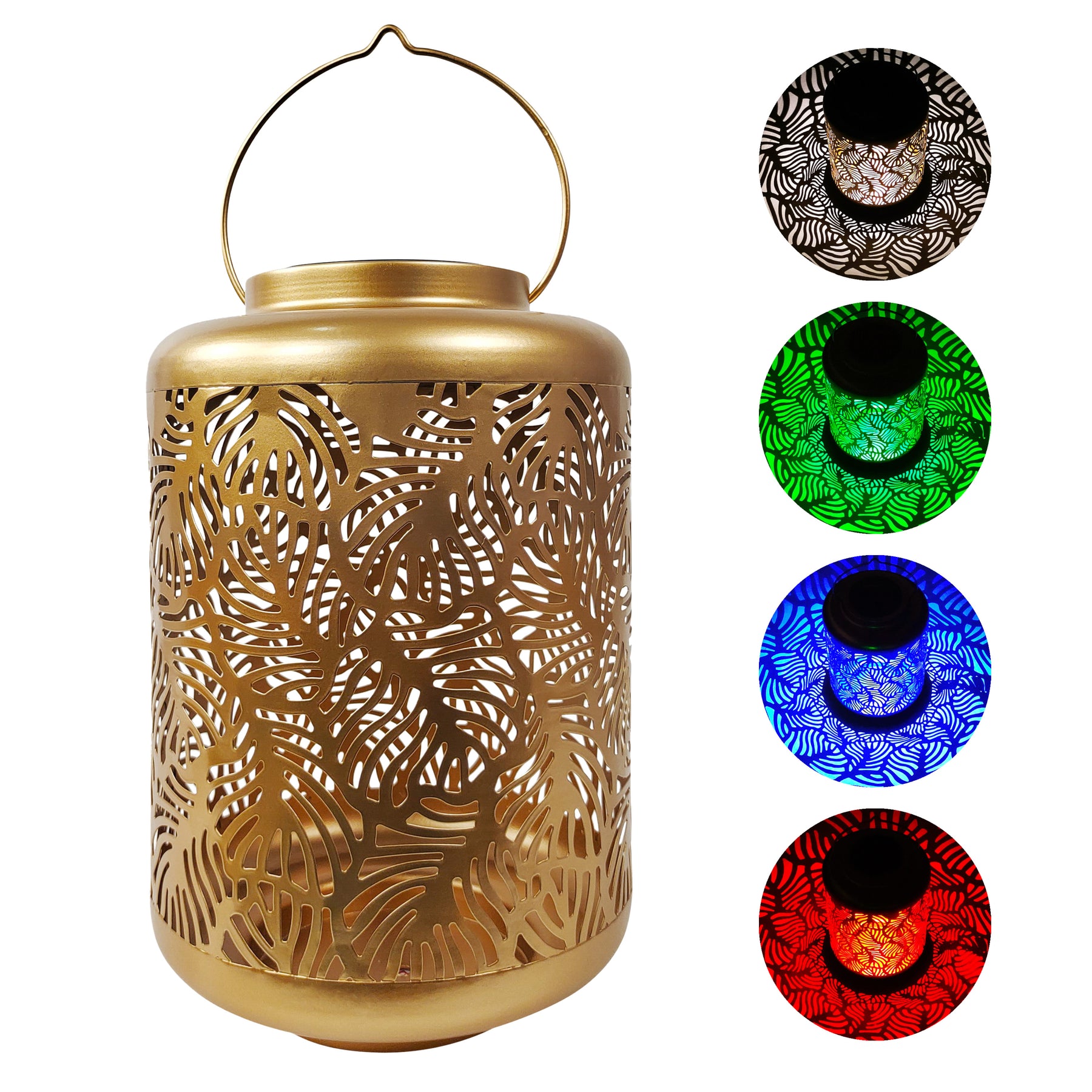 Solar LED Lantern w/ Banana Leaf Design & Hand Painted Finish | 12-in. Tall | Waterproof IP44
