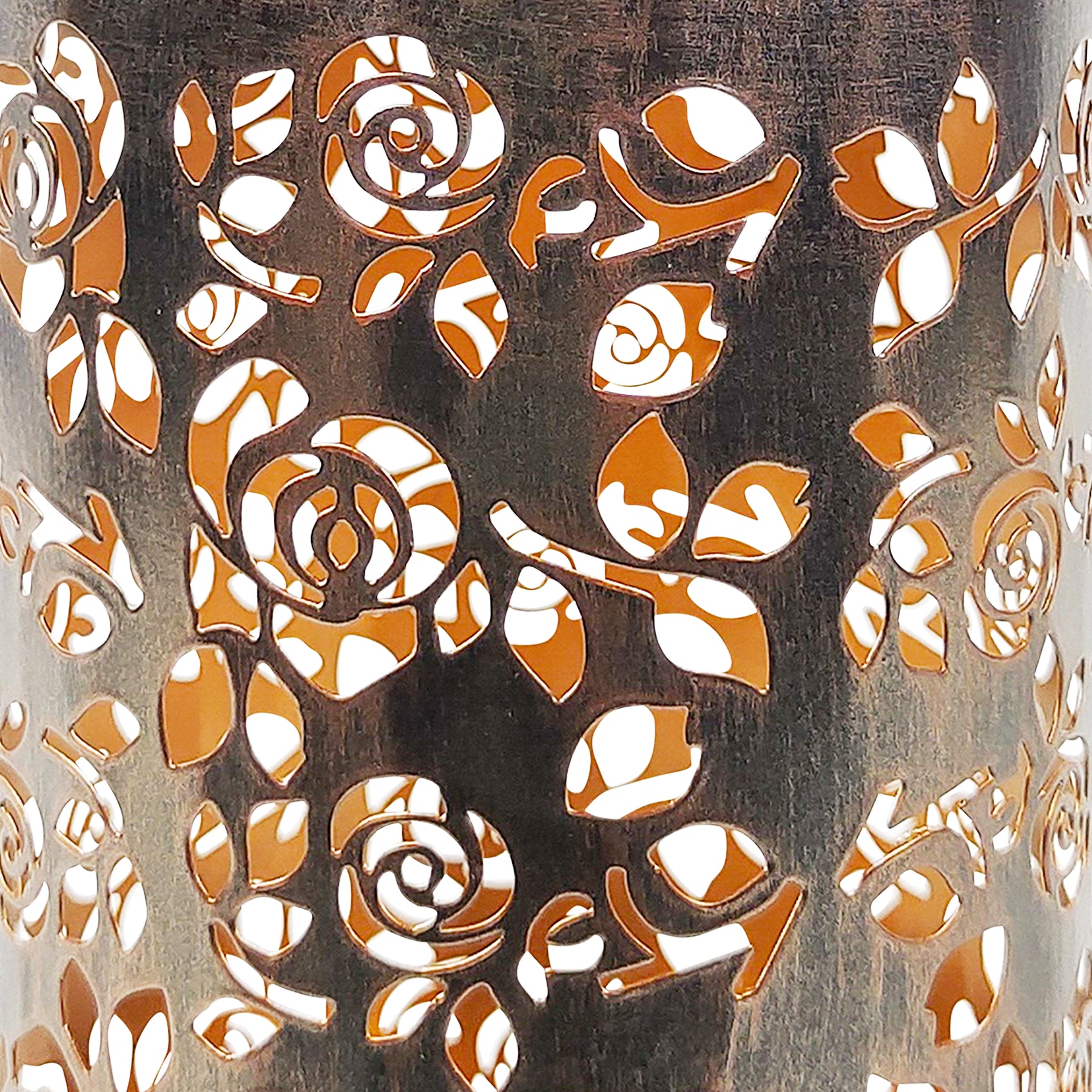 Close up view of the Bliss Outdoors 9-inch Tall decorative lantern showing its pattern design and color.