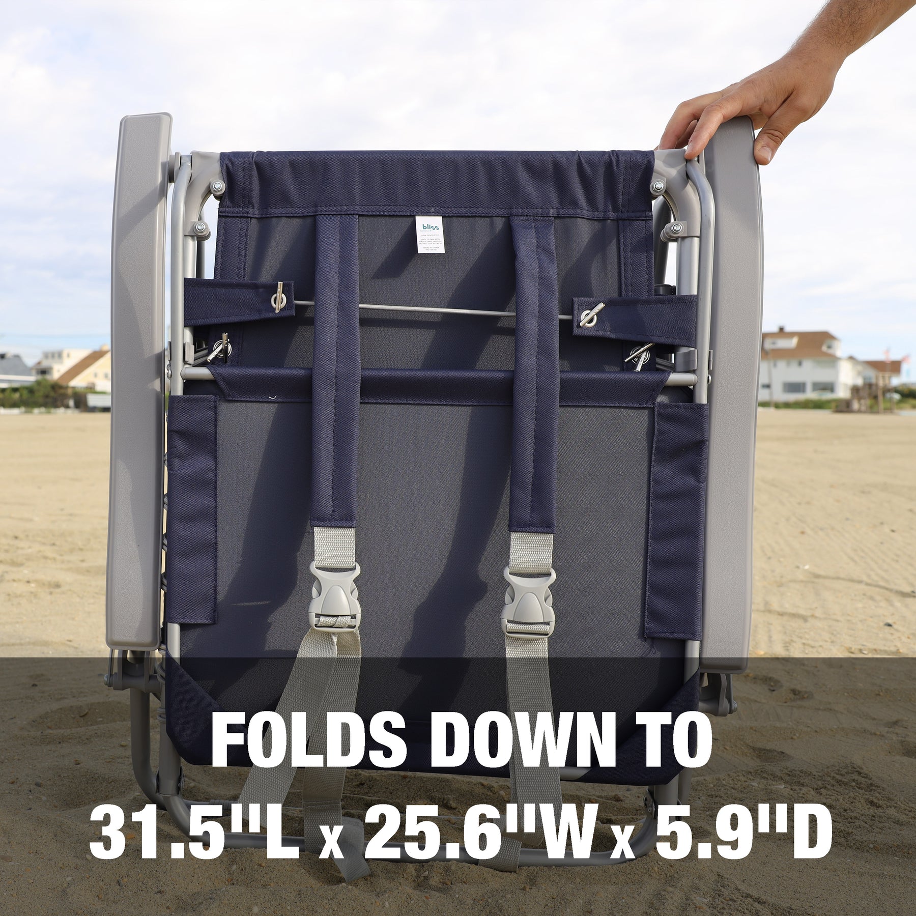 Folds down to a length of 31.5 inches, a width of 25.6 inches, and depth of 5.9 inches.