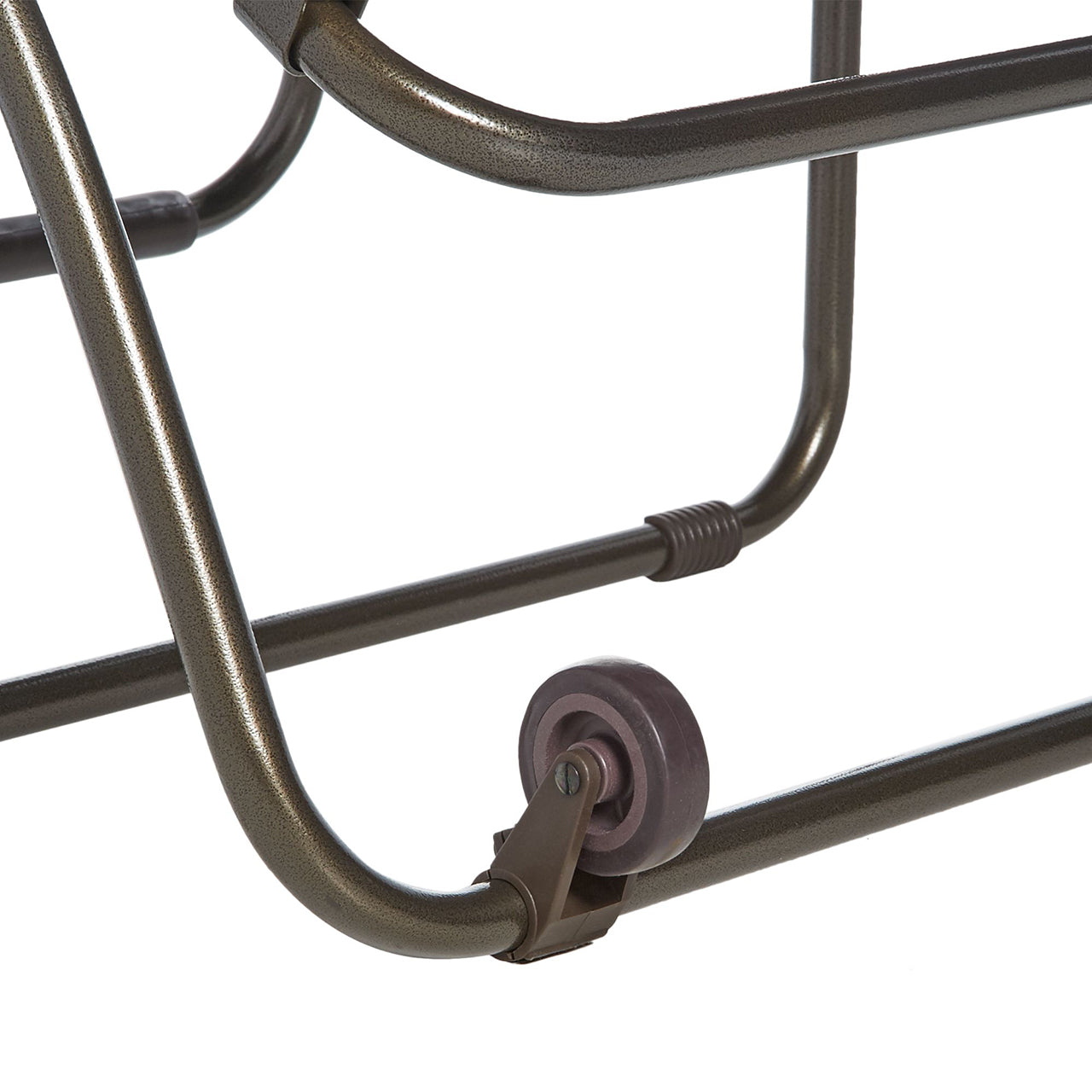 Close-up of a Wheel attached to the back of the base of a Bliss Hammocks Gravity Free Chair.