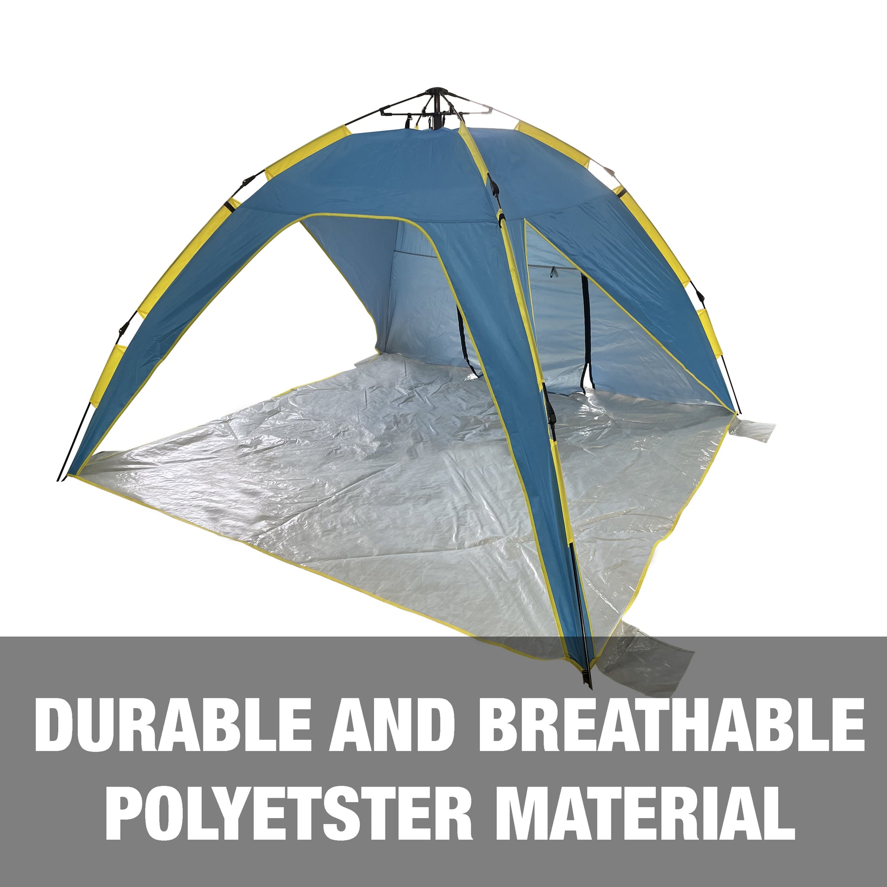 Durable and breathable polyester material.