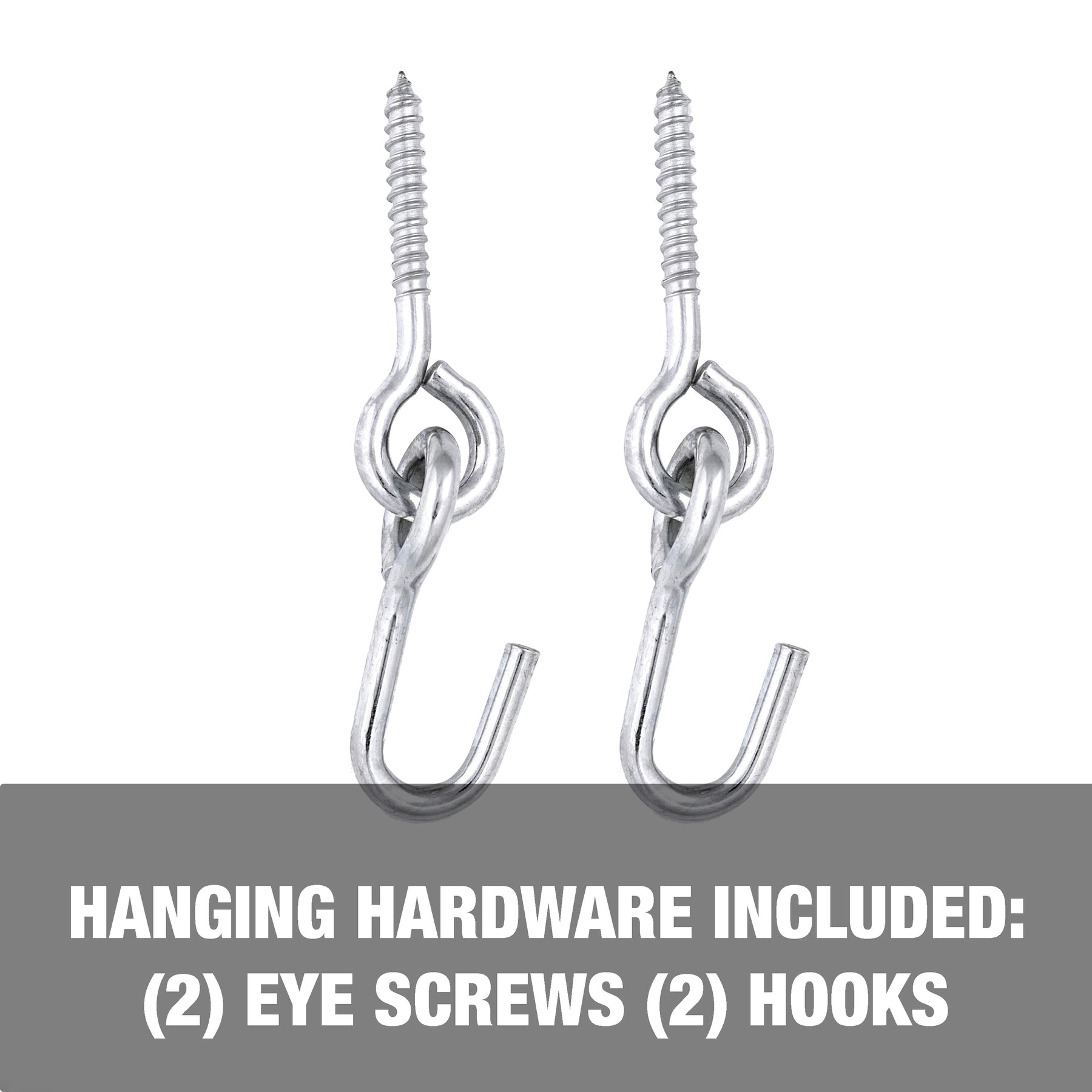 Hanging hardware included: 2 eye screws and 2 hooks.