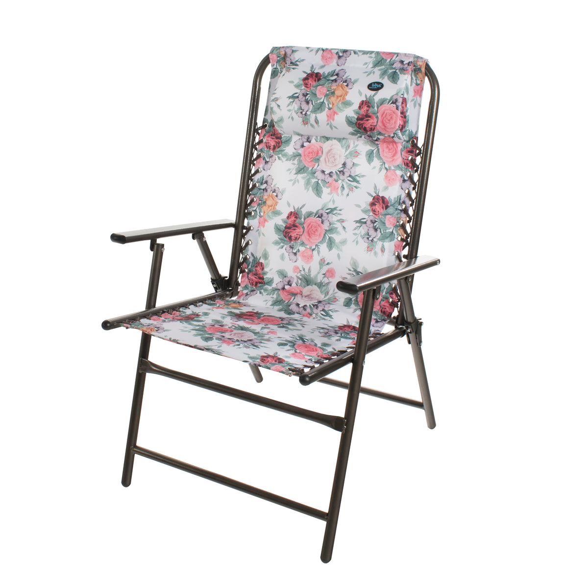 Bliss Hammocks 18-inch Wide Folding Patio Chair with Pillow in a pretty floral design.