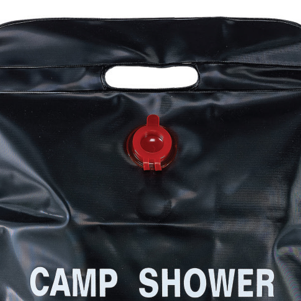Close-up of plug on the TrailGear 5 gallon Solar Shower Bag with Flexible Hose.