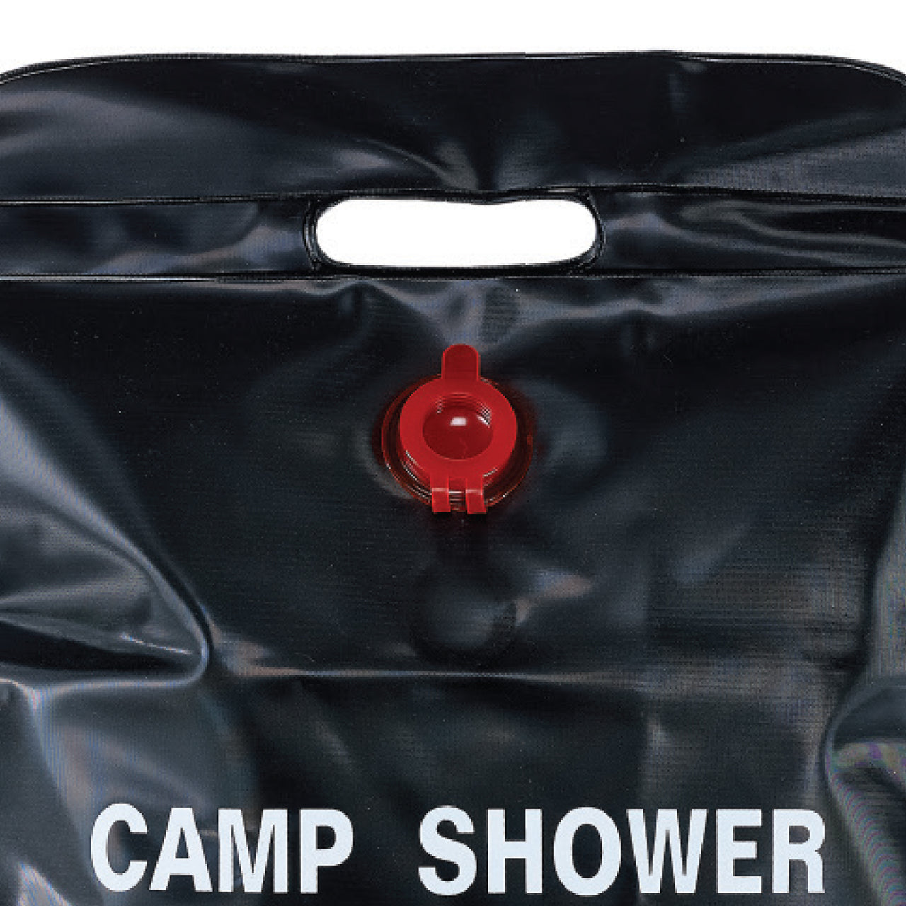 Close-up of plug on the TrailGear 5 gallon Solar Shower Bag with Flexible Hose.