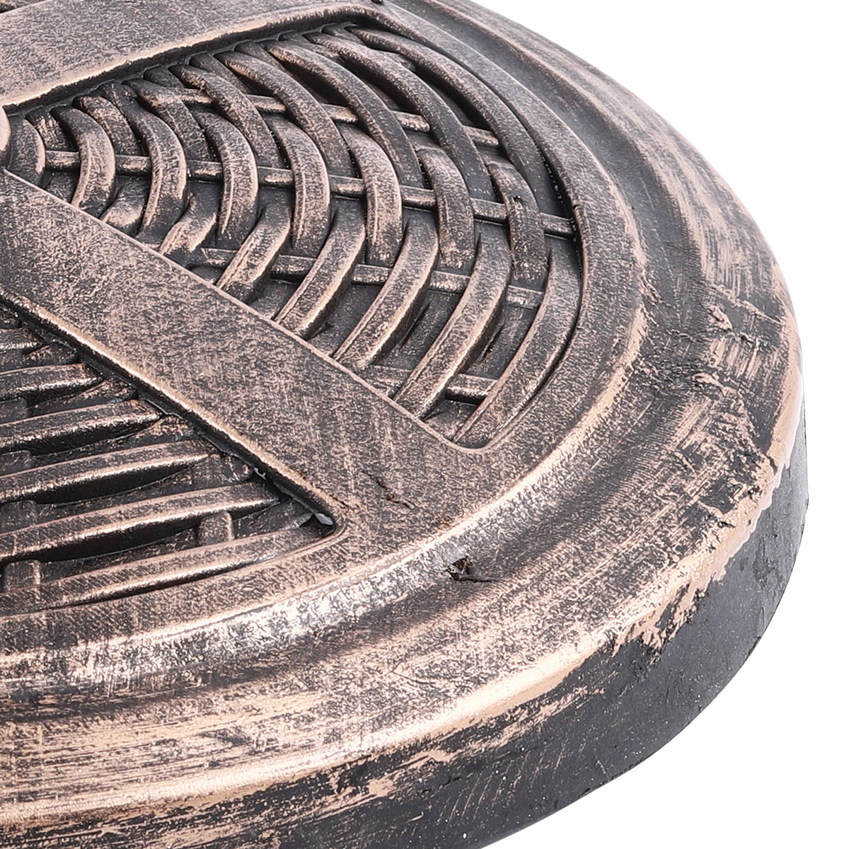 Close-up of the design and color on the Bliss Outdoors 17-inch cast resin stone Umbrella Base.