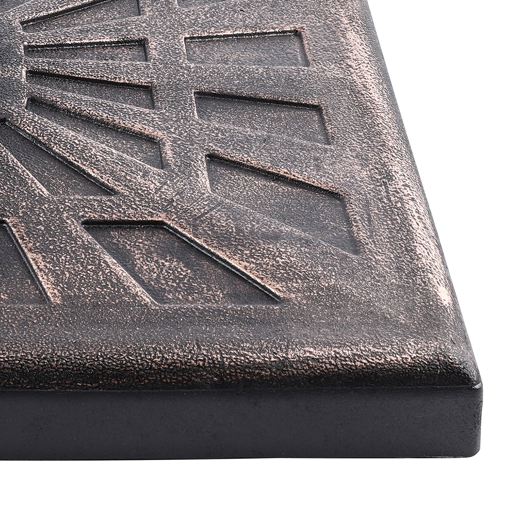 Close up of the design and color on the Bliss Outdoors 17-inch cast resin stone square Umbrella Base.