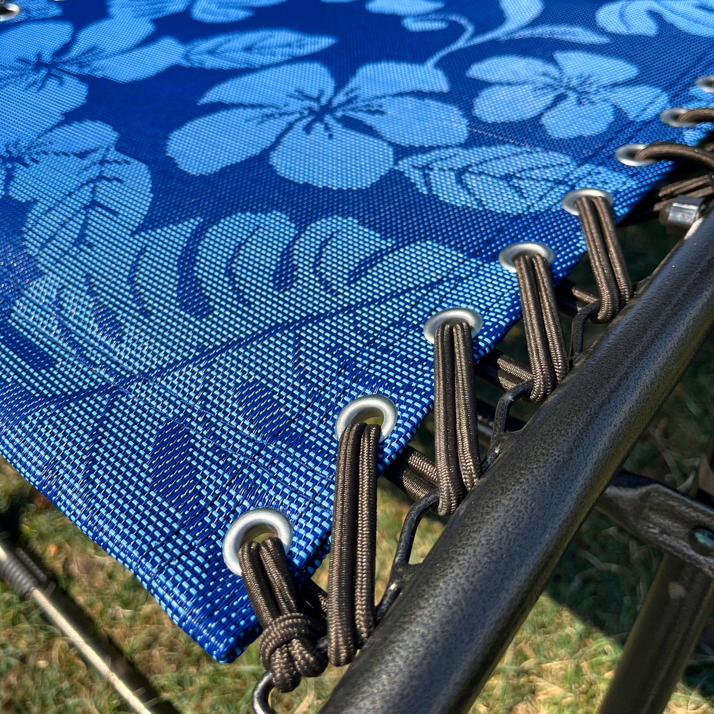 Close-up of our Bliss Hammocks Gravity Free Chair with a blue flower pattern - Gravity Free Chair Accessories