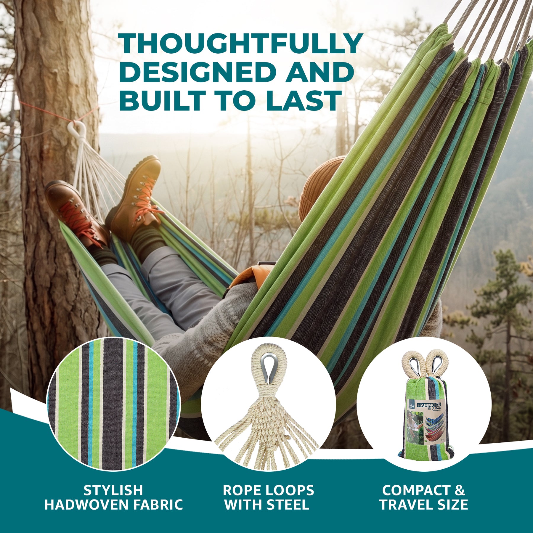 Bliss Hammocks Hammock in a Bag W/ Rope loops + Hanging Hardware + Universal Multi-Loop Suspension System | 40-in. Wide | 220 Lb. Capacity