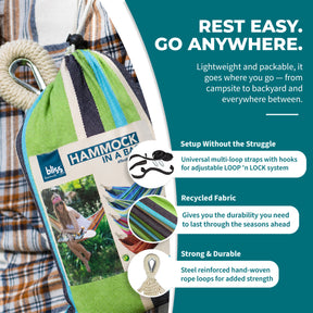 Bliss Hammocks Hammock in a Bag W/ Rope loops + Hanging Hardware + Universal Multi-Loop Suspension System | 40-in. Wide | 220 Lb. Capacity