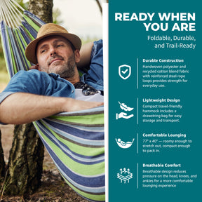 Bliss Hammocks Double Hammock in a Bag W/ Rope loops + Hanging Hardware + Universal Multi-Loop Suspension System | 60-in. Wide | 265 Lb. Capacity