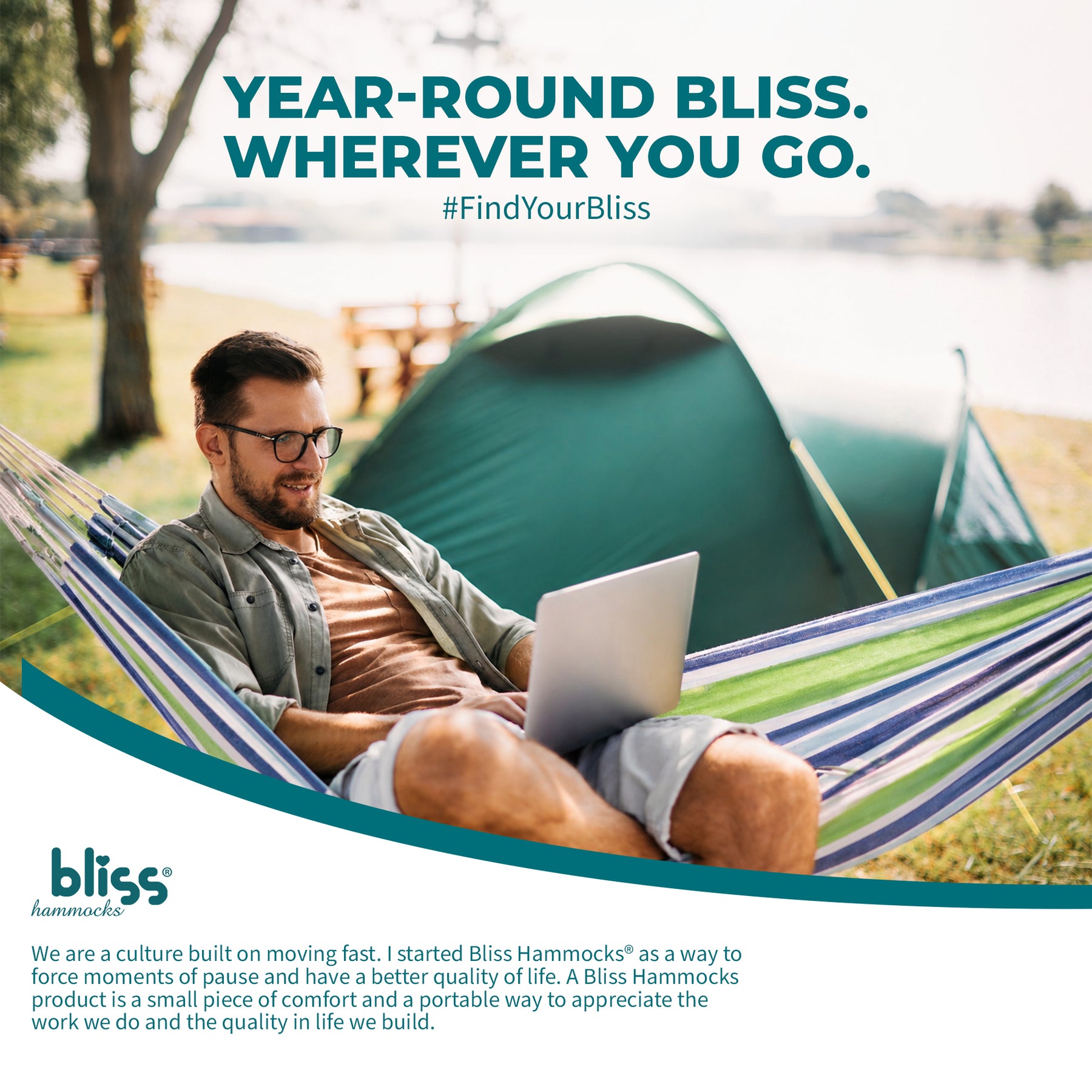 Bliss Hammocks Double Hammock in a Bag W/ Rope loops + Hanging Hardware + Universal Multi-Loop Suspension System | 60-in. Wide | 265 Lb. Capacity