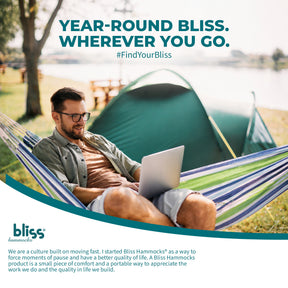 Bliss Hammocks Double Hammock in a Bag W/ Rope loops + Hanging Hardware + Universal Multi-Loop Suspension System | 60-in. Wide | 265 Lb. Capacity