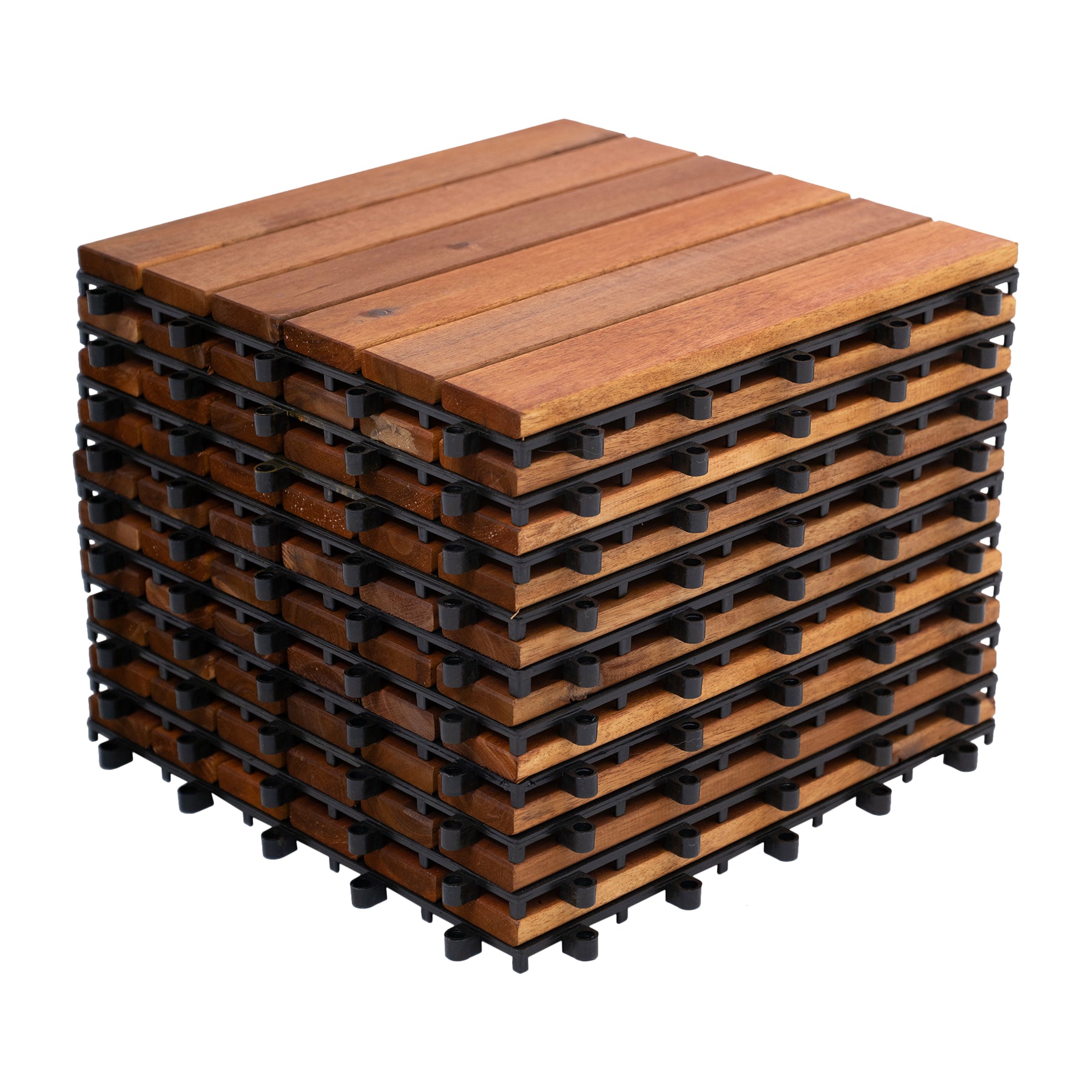 Bliss Outdoors Hardwood 6-Slat Interlocking Deck Tiles