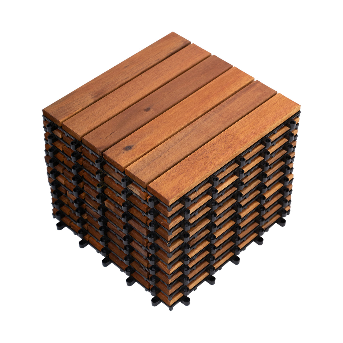 Bliss Outdoors Hardwood 6-Slat Interlocking Deck Tiles