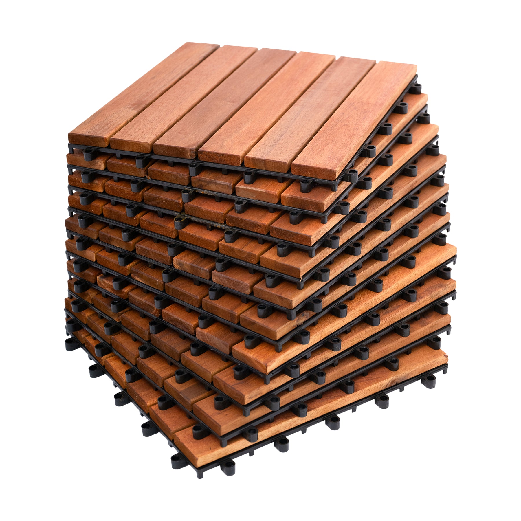 Bliss Outdoors Hardwood 6-Slat Interlocking Deck Tiles