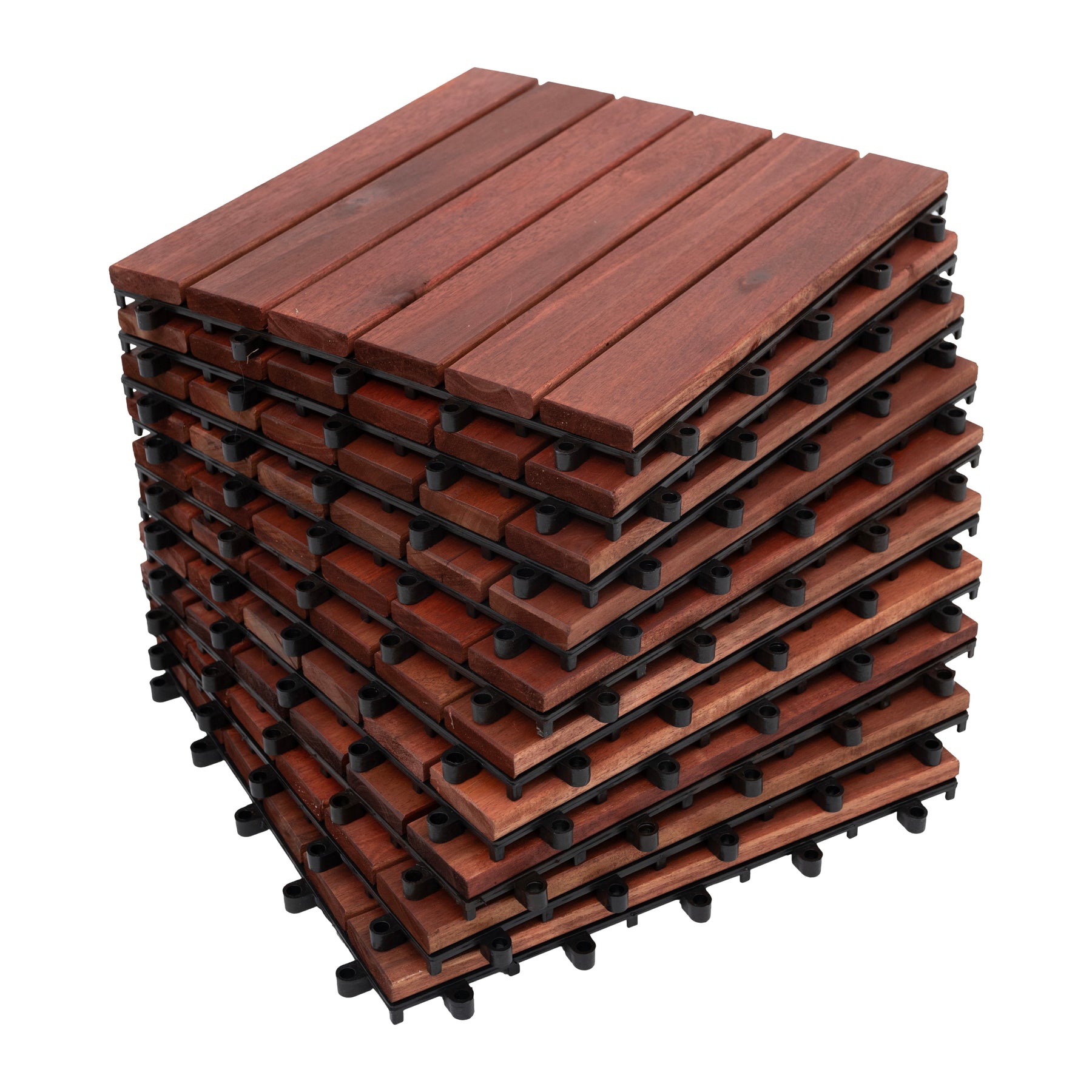 Bliss Outdoors Hardwood 6-Slat Interlocking Deck Tiles