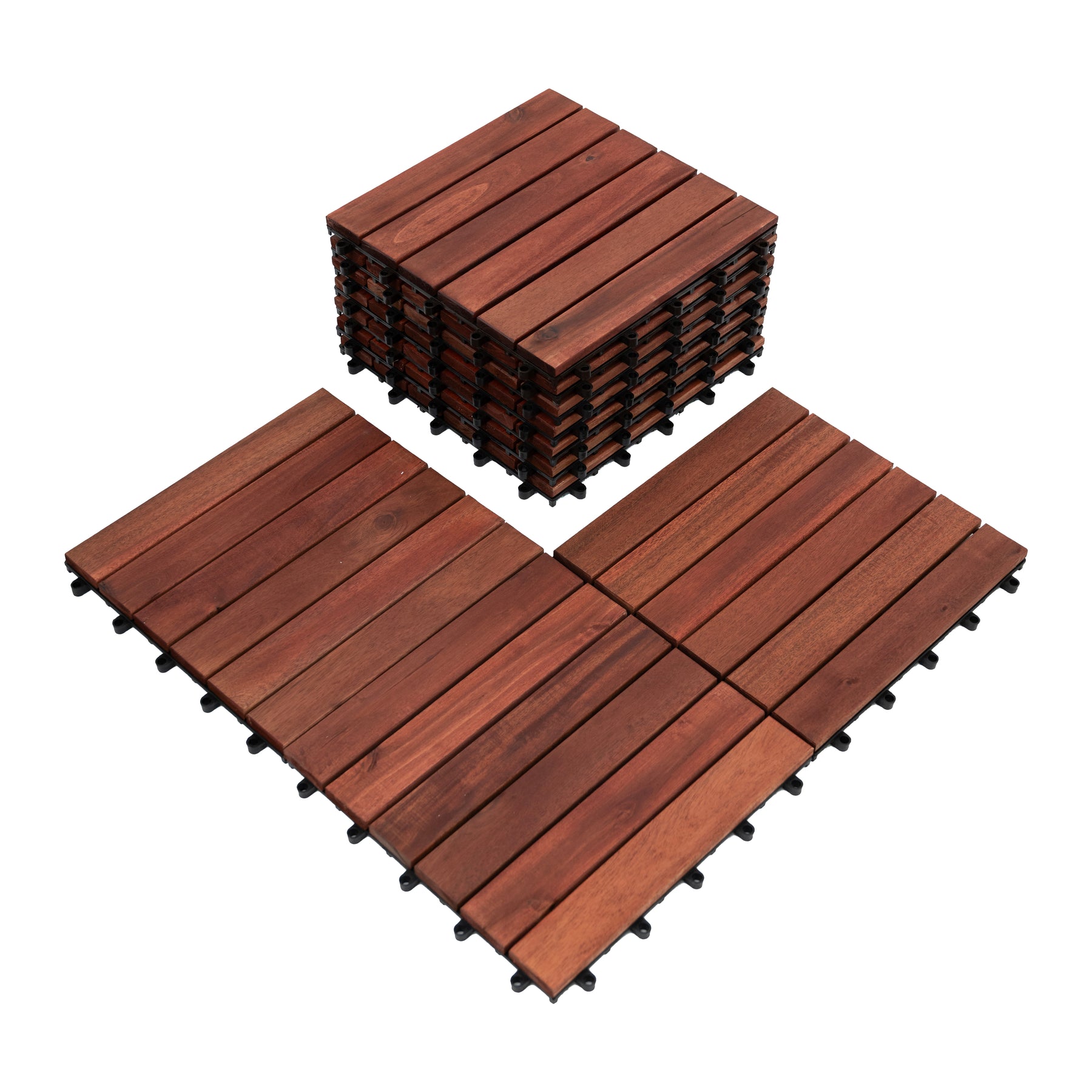 Bliss Outdoors Hardwood 6-Slat Interlocking Deck Tiles