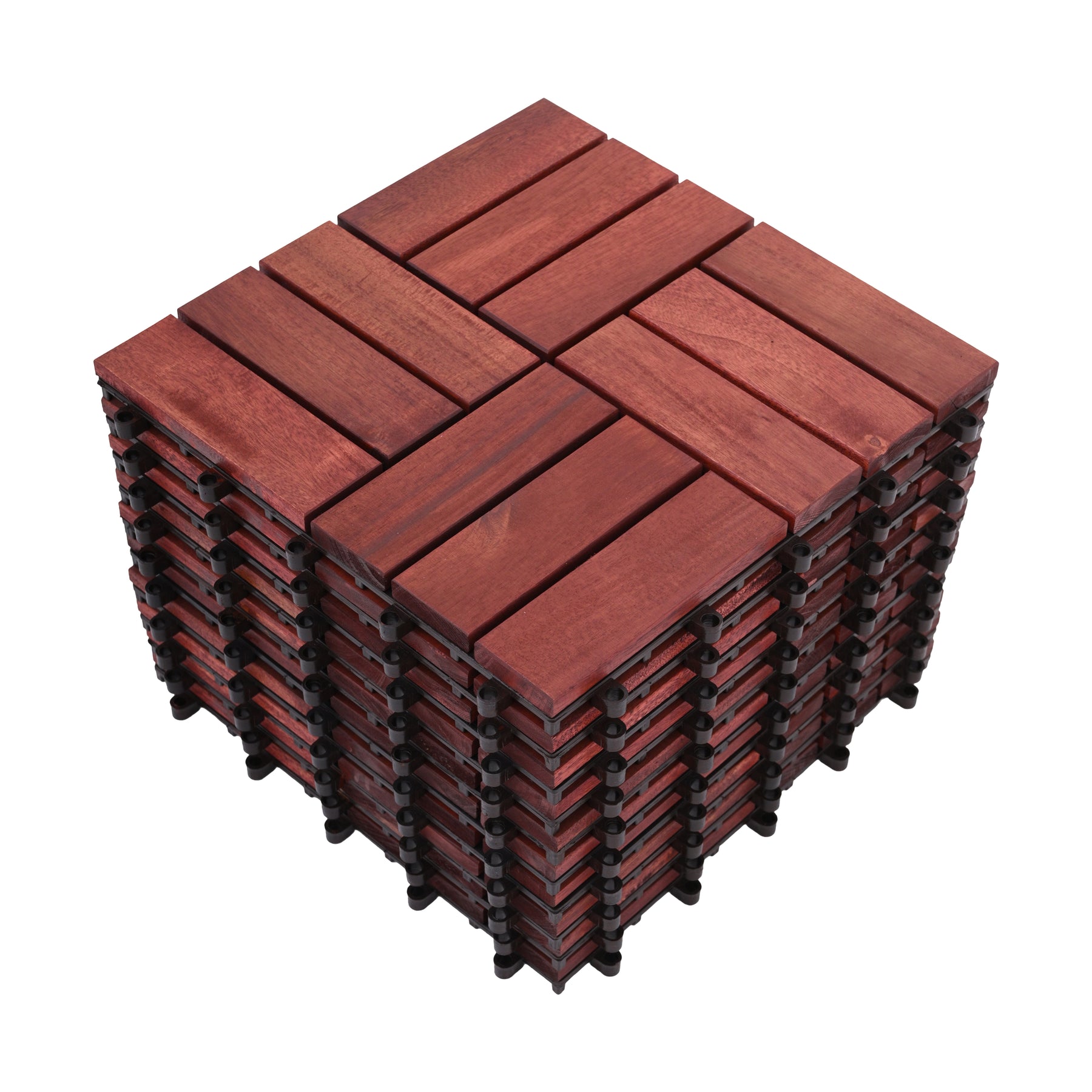 Bliss Outdoors Hardwood 12-Slat Interlocking Deck Tiles