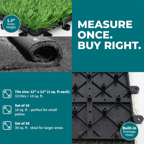 Bliss Outdoors 12"x12" Artificial PP Grass Interlocking Tiles | Green