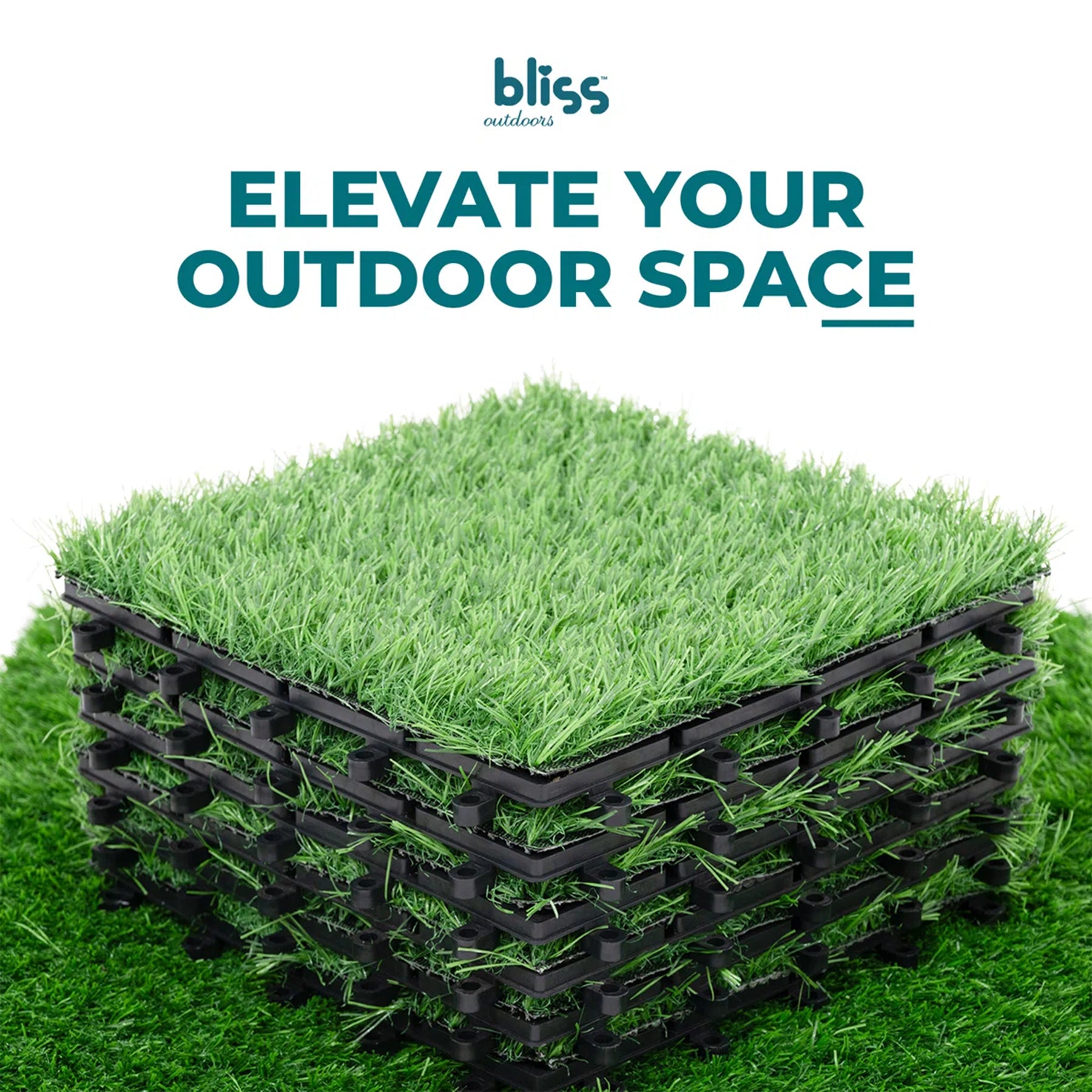 Bliss Outdoors 12"x12" Artificial PP Grass Interlocking Tiles | Green