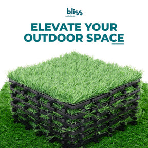 Bliss Outdoors 12"x12" Artificial PP Grass Interlocking Tiles | Green