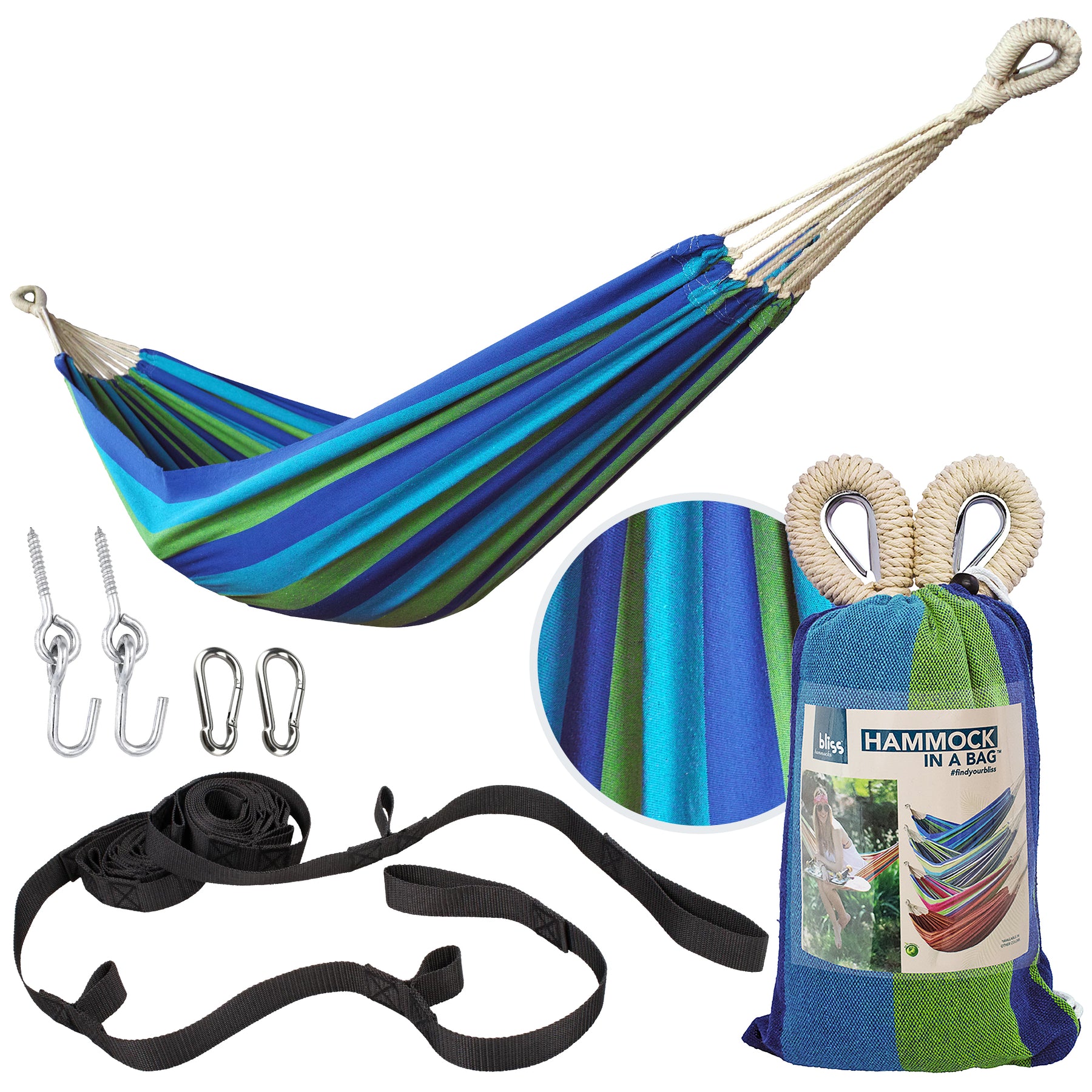 Bliss Hammocks Hammock in a Bag W/ Rope loops + Hanging Hardware + Universal Multi-Loop Suspension System | 40-in. Wide | 220 Lb. Capacity