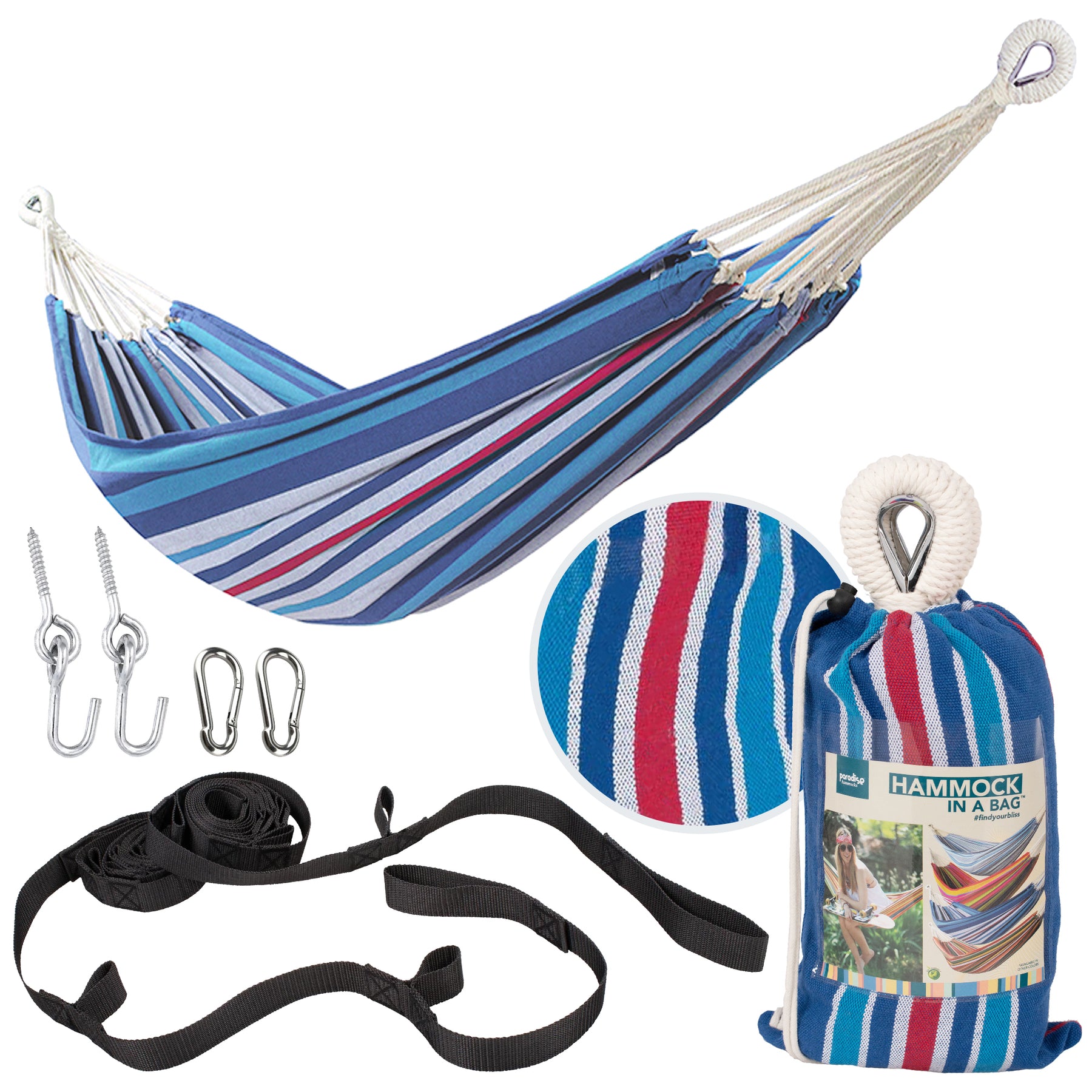 Bliss Hammocks Hammock in a Bag W/ Rope loops + Hanging Hardware + Universal Multi-Loop Suspension System | 40-in. Wide | 220 Lb. Capacity