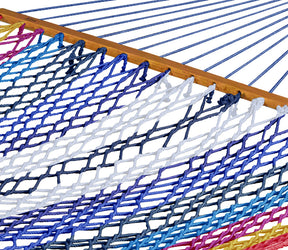 Close-up of the rope and colors on the Bliss Hammocks 60-inch Wide Multi-Color Rope Hammock.