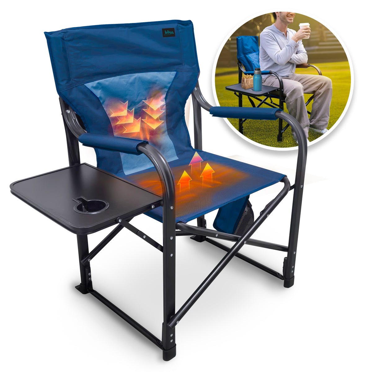 Bliss Hammocks 24V Heated Directors Seat | 21-in Wide | 3 Temp Settings | 2.0-Ah Battery + Charger