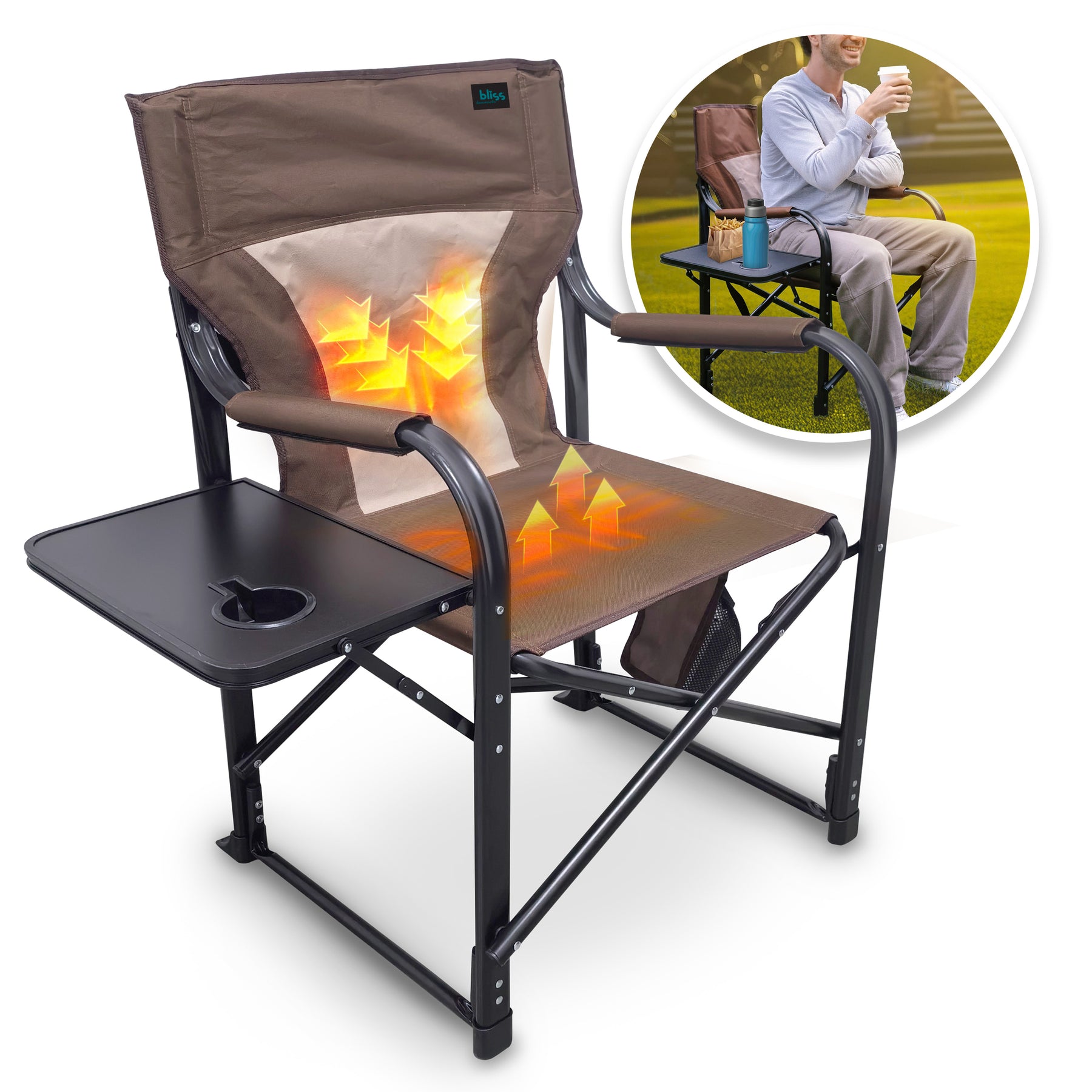 Bliss Hammocks 24V Heated Directors Seat | 21-in Wide | 3 Temp Settings | 2.0-Ah Battery + Charger