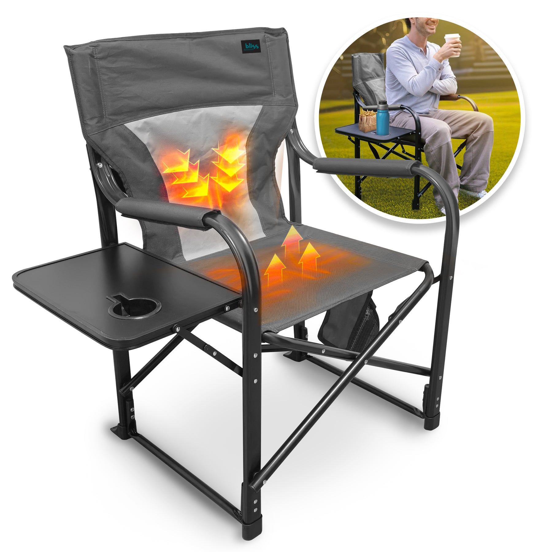 Bliss Hammocks 24V Heated Directors Seat | 21-in Wide | 3 Temp Settings | 2.0-Ah Battery + Charger