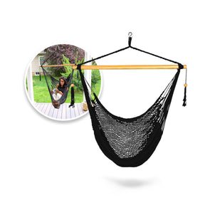Bliss hammocks island rope hanging hammock chair with inset image of product in use
